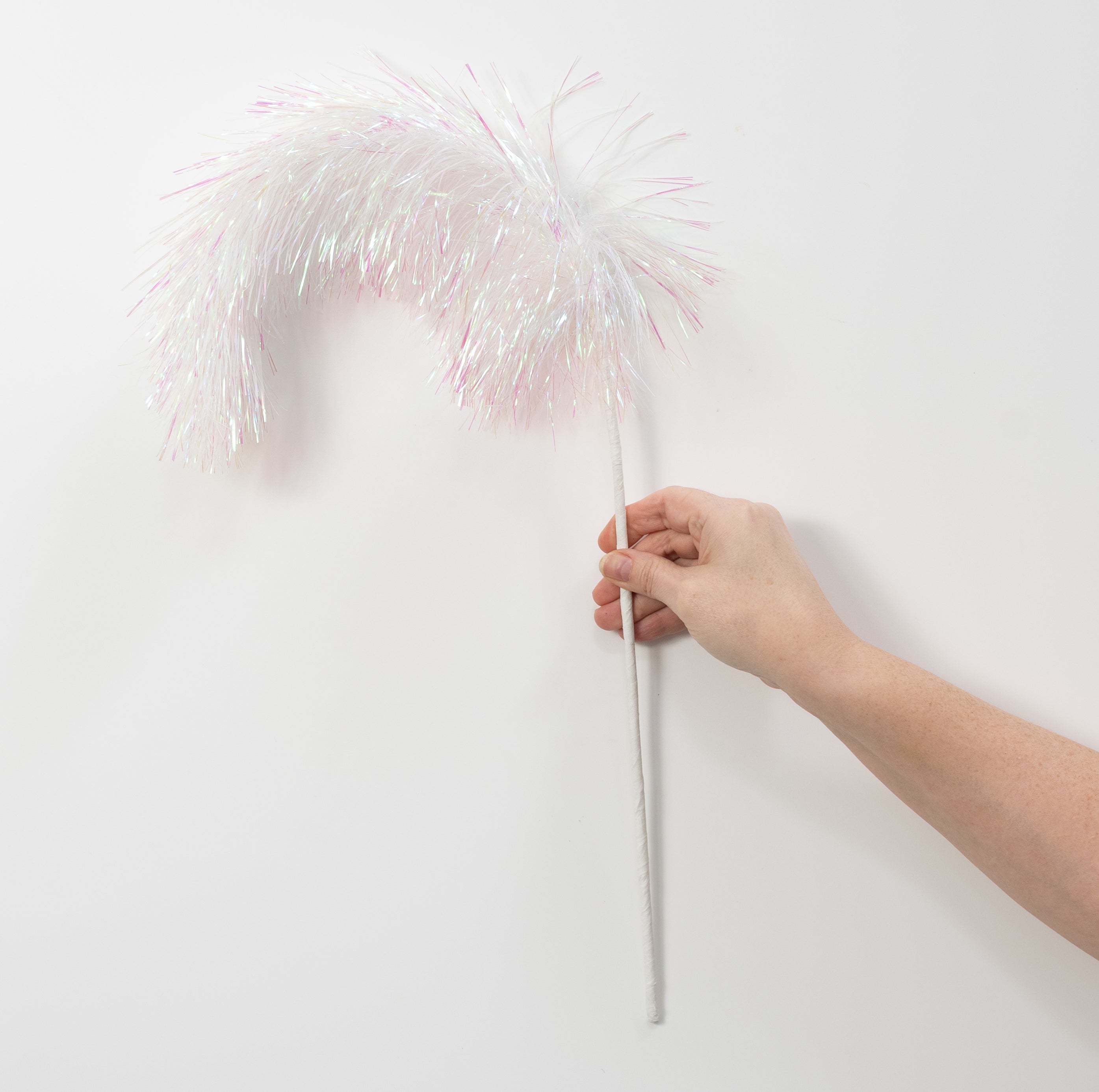 27" Fluffy Tinsel Spike Pick: Iridescent White