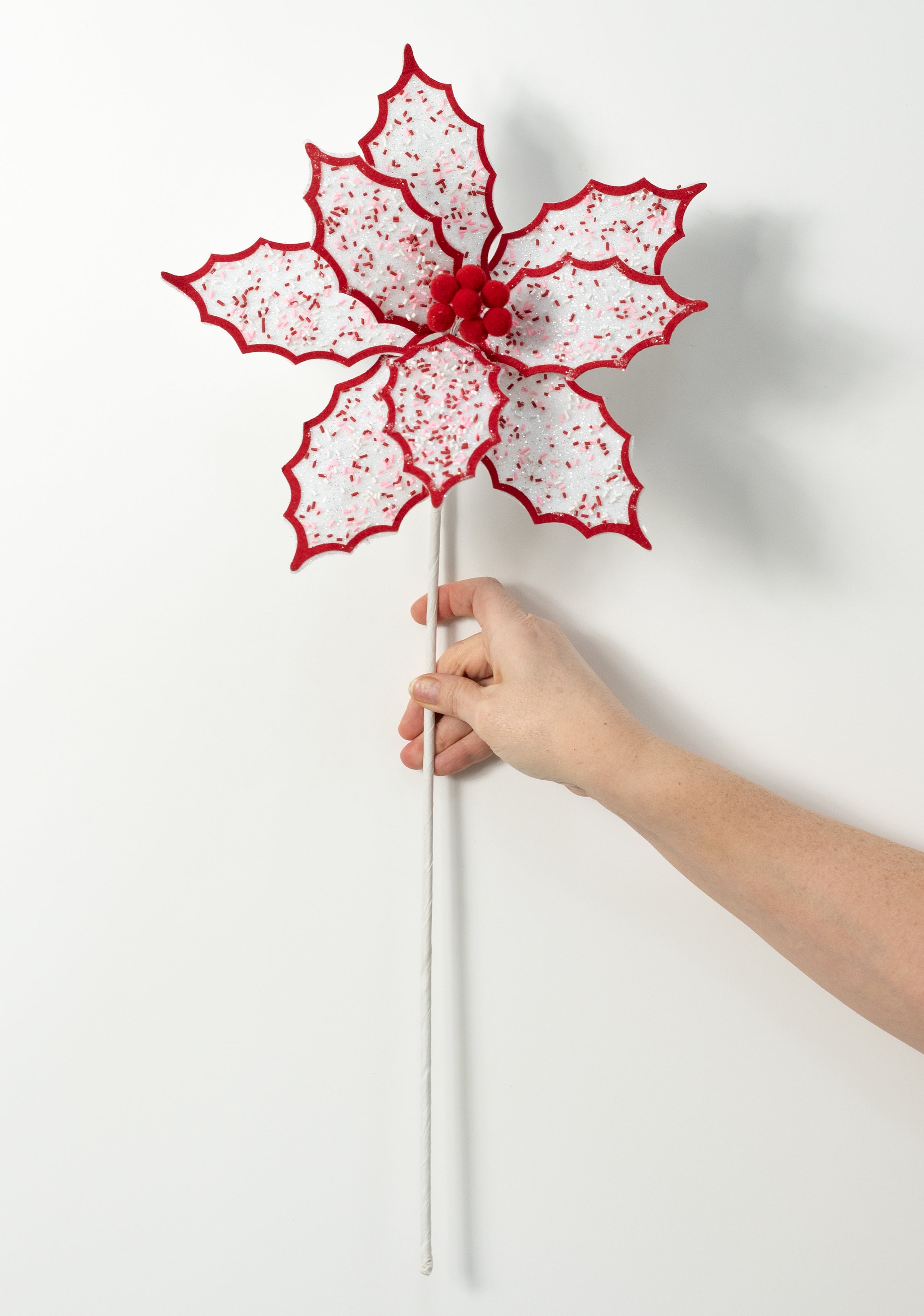 10.5" x 25" Felt Poinsettia with Sprinkles Pick: Red, Pink & White