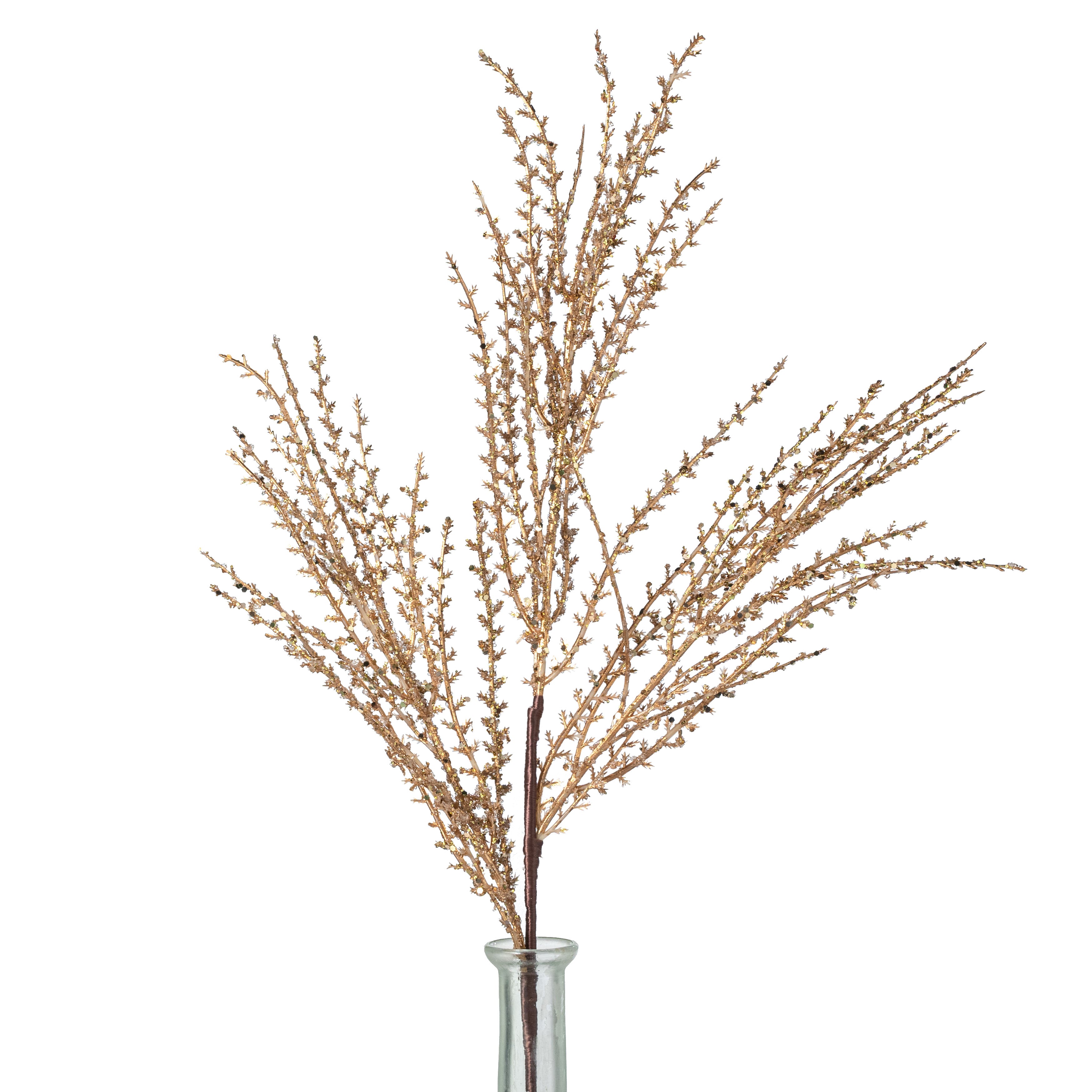 20" Deluxe Iced Glitter Grass Spray: Gold