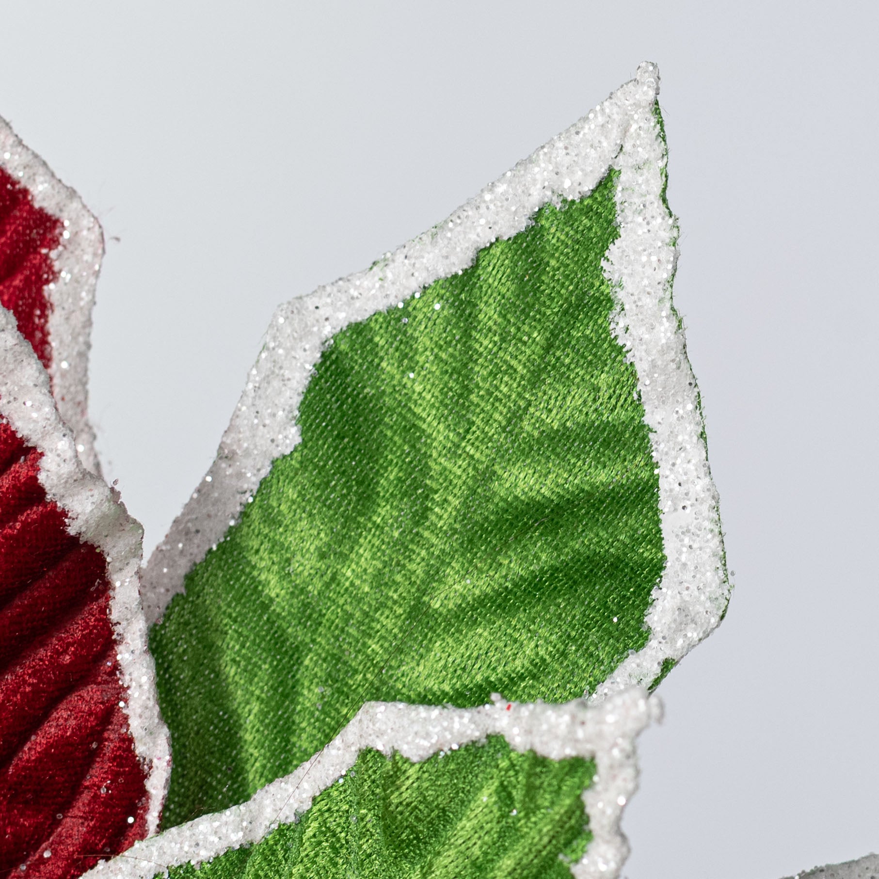 12" x 25" Velvet Snow Edge Poinsettia Stem: Green, Red & White