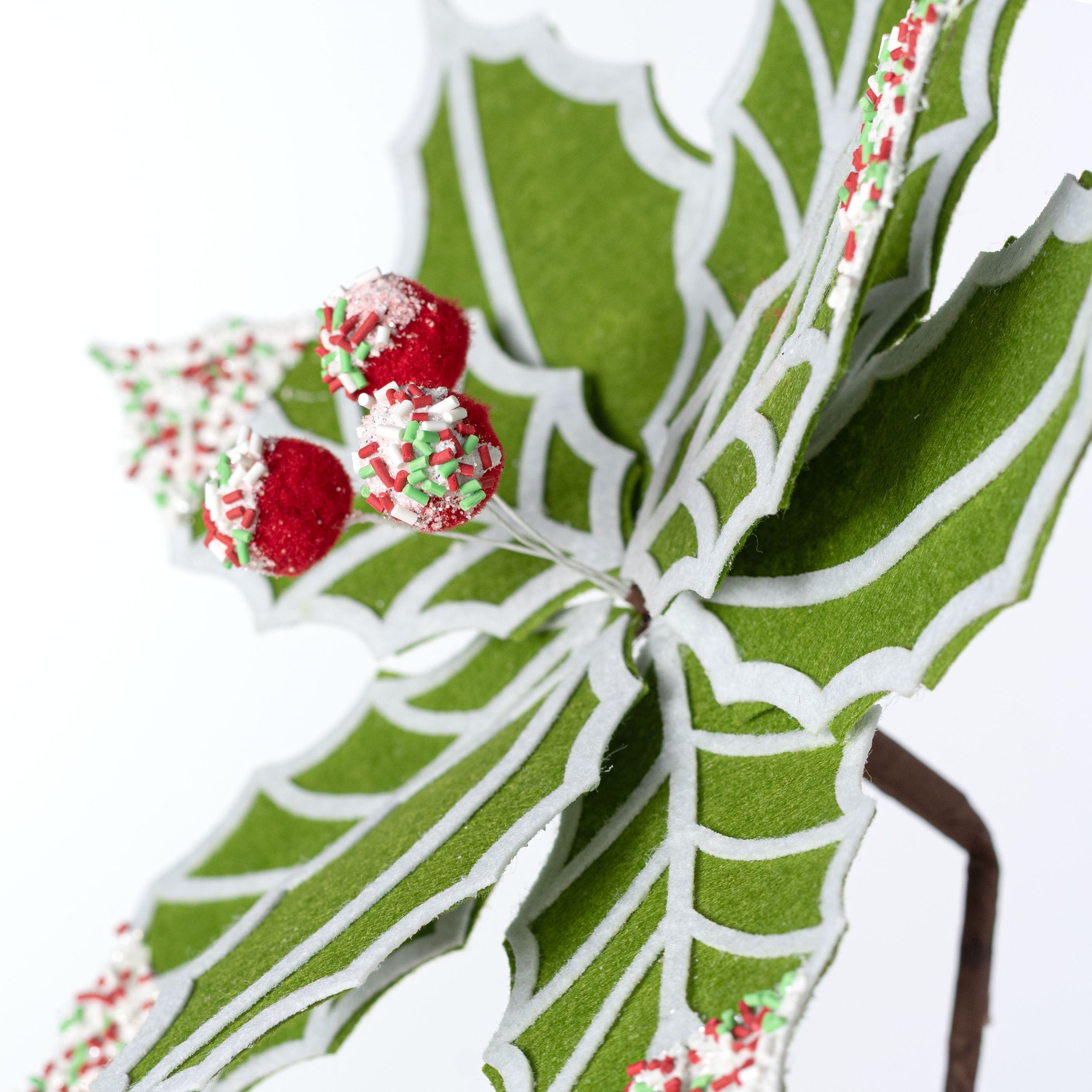 11" x 25" Holly Leaves with Sprinkles Poinsettia Stem: Green, Red & White