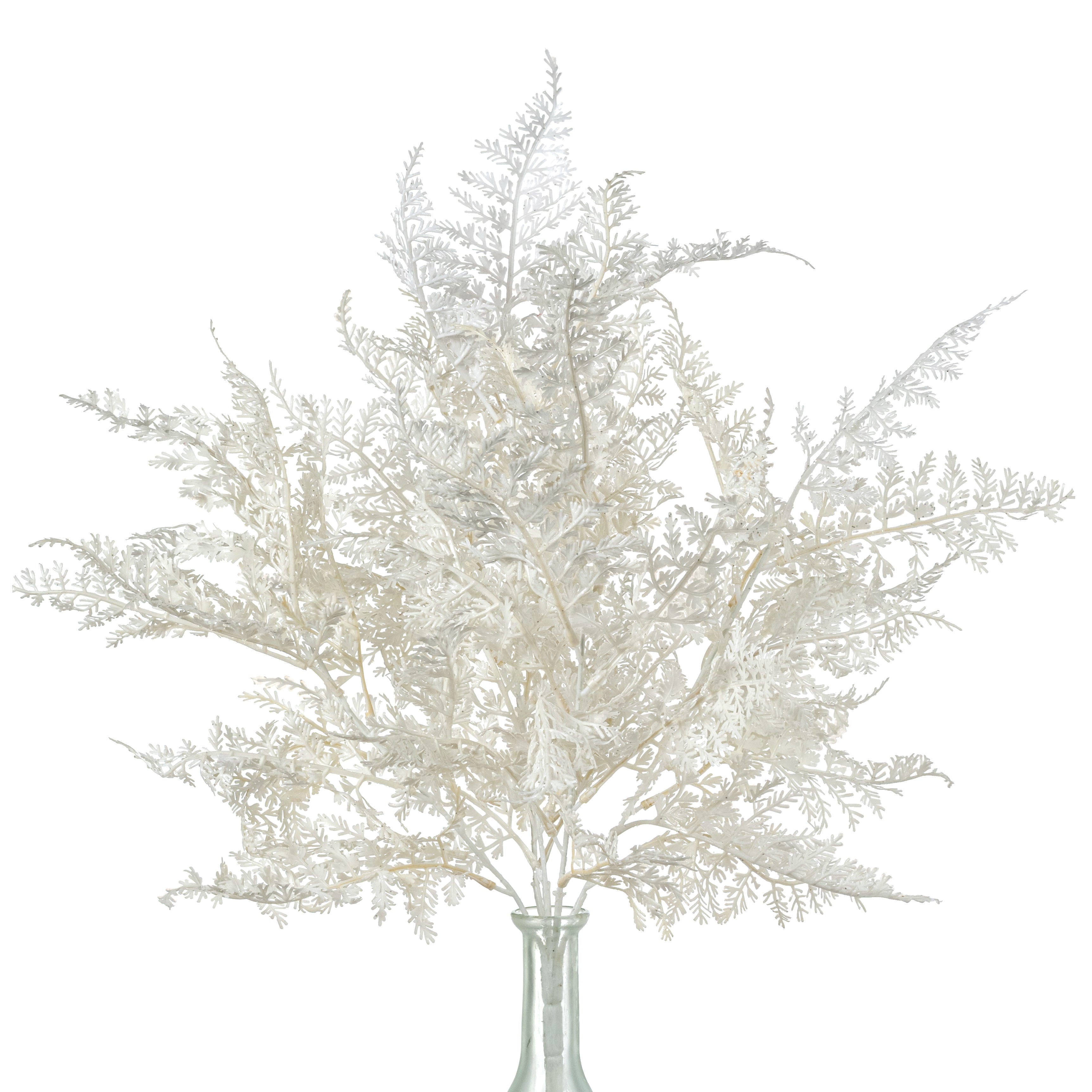 22" Glittered Fern Bush: White (5 Stem)