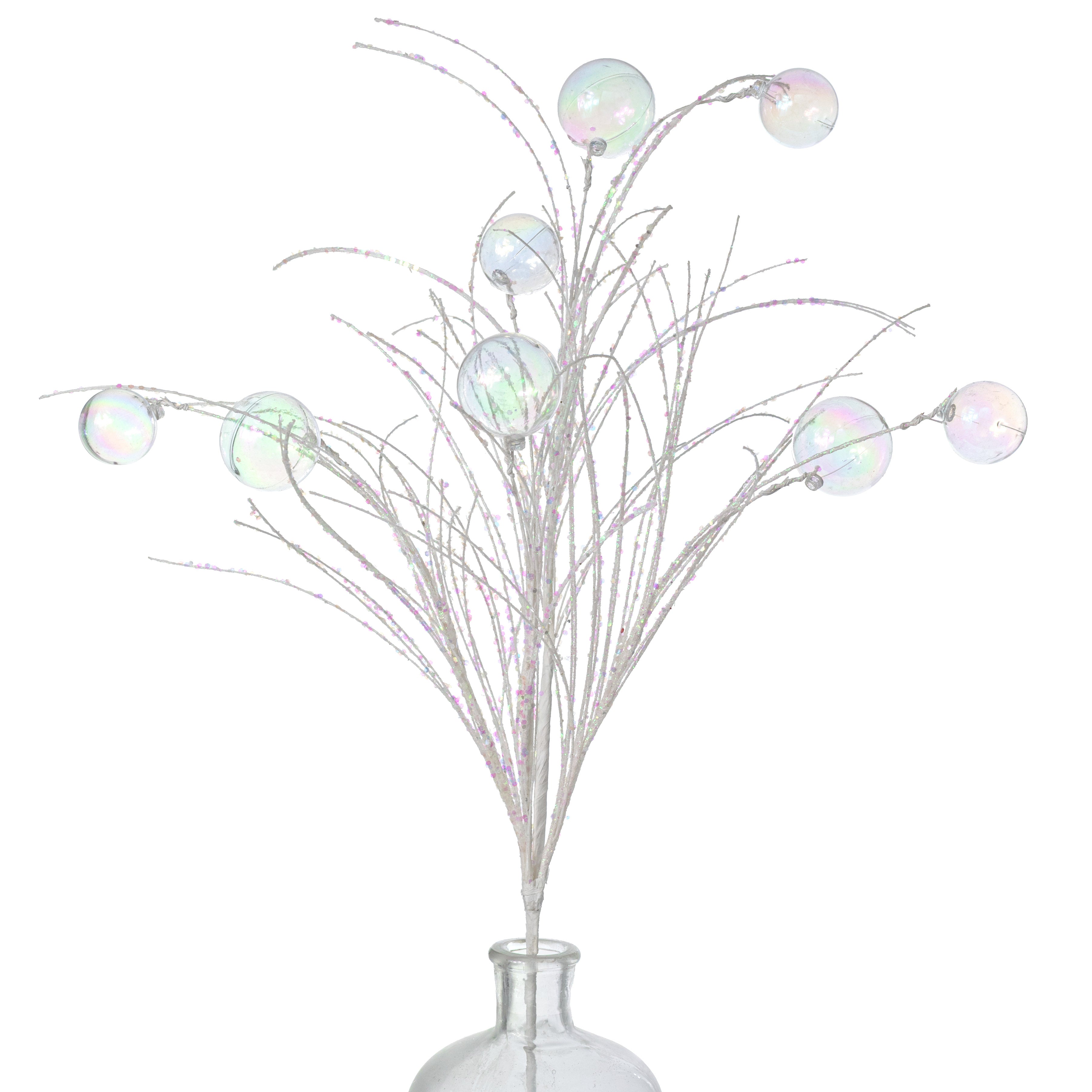 31" Iridescent Bubble Ball Spray: White & Clear