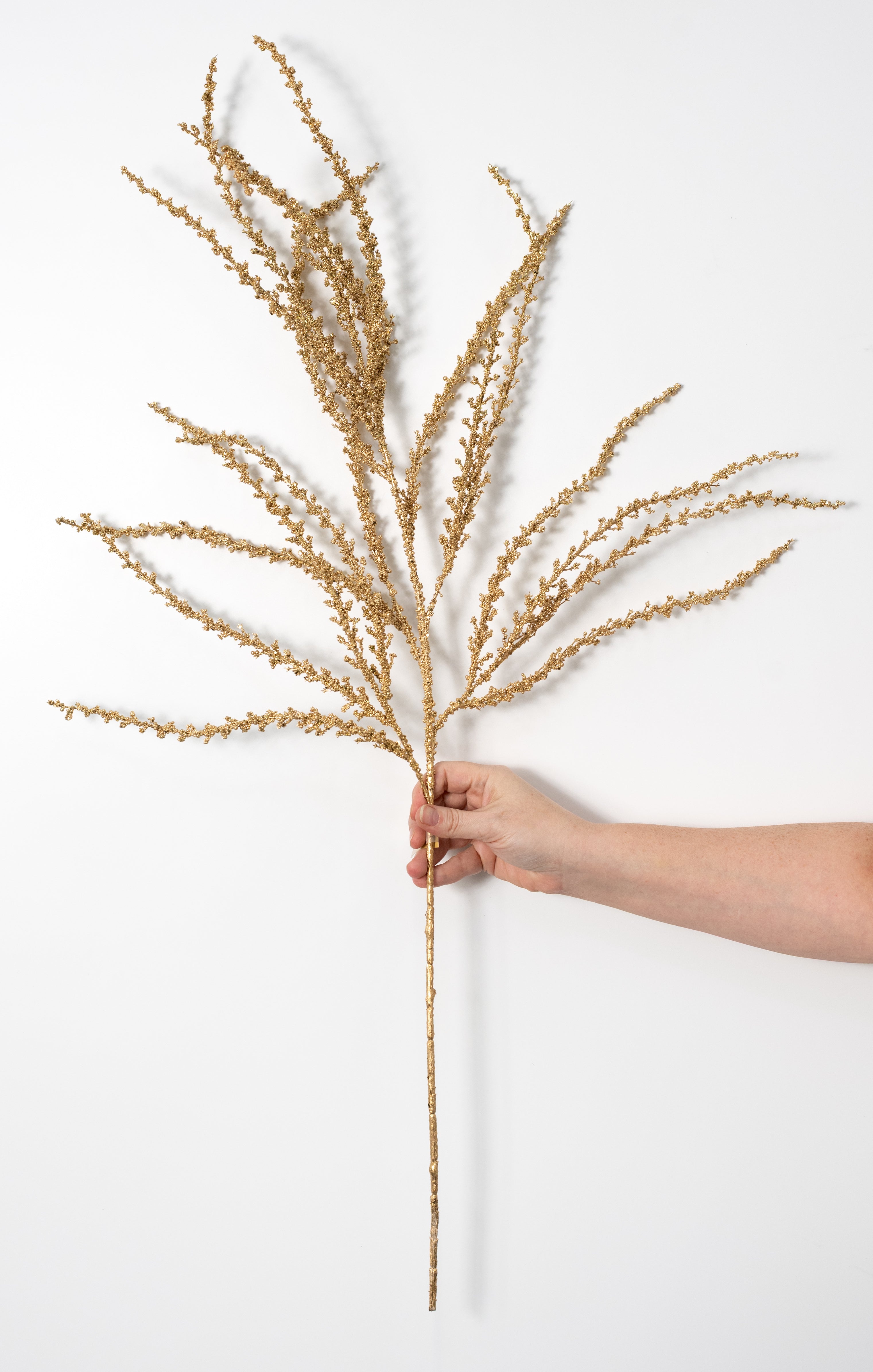 37" Deluxe Beaded Glitter Grass Spray: Gold
