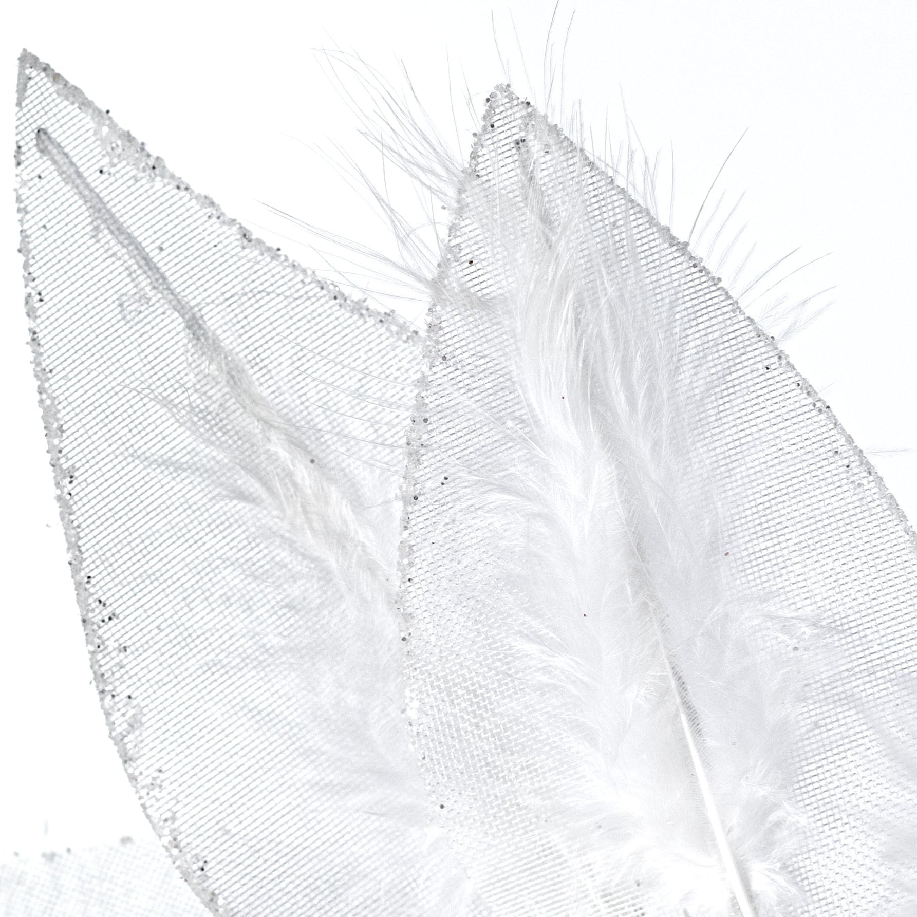 12" x 26" Feathered Tulle Poinsettia Stem: White