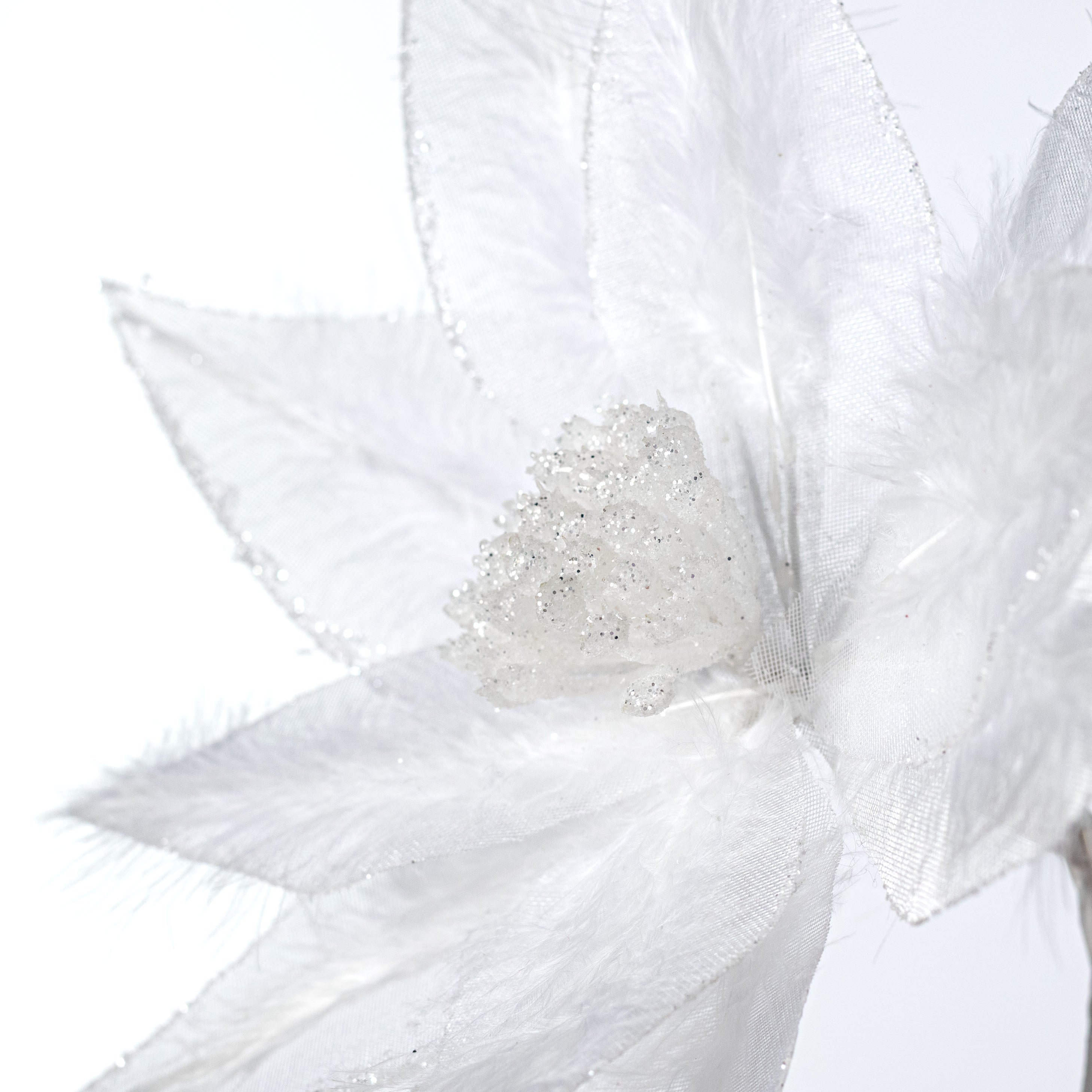 12" x 26" Feathered Tulle Poinsettia Stem: White