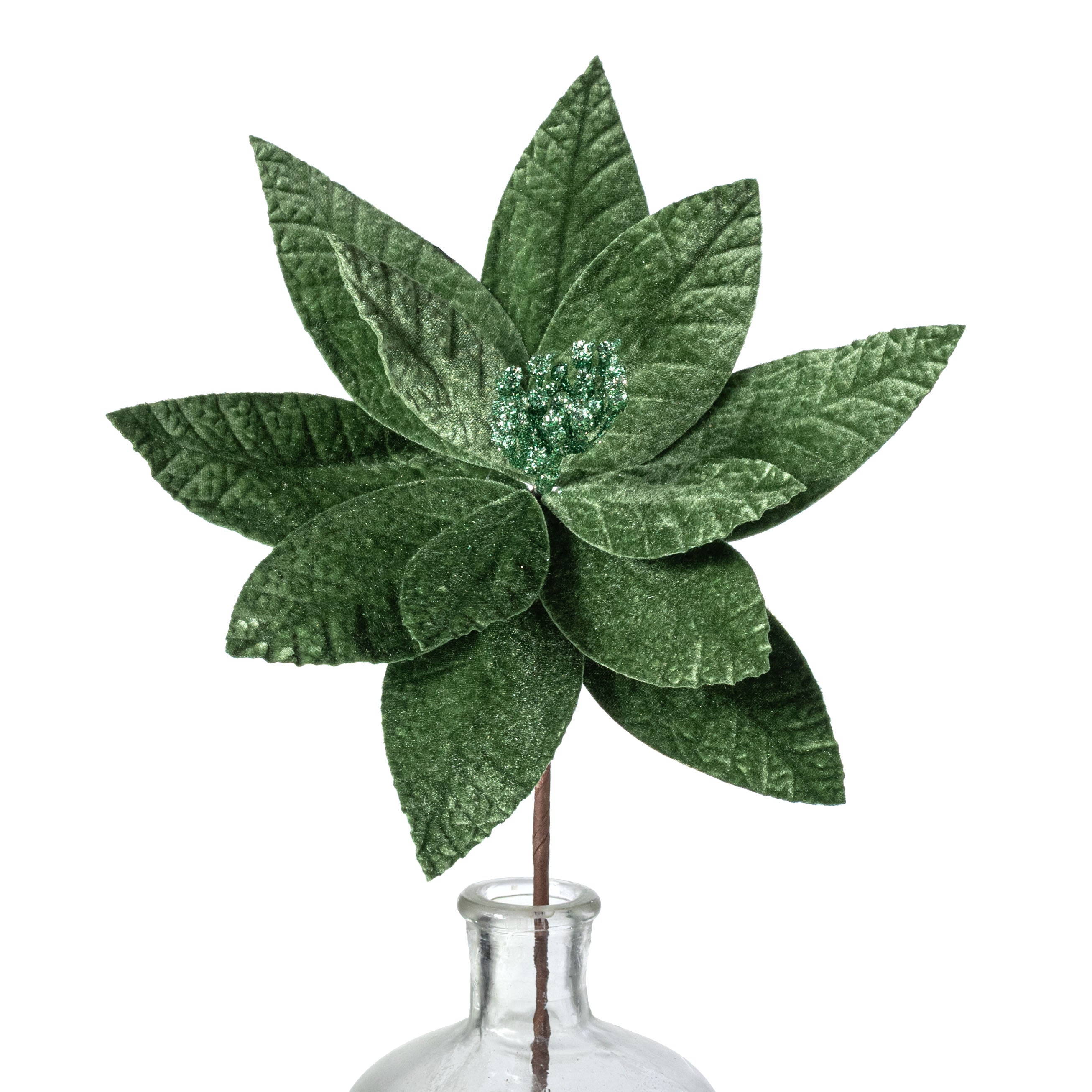 11" x 23" Velvet Poinsettia Stem: Sage Green