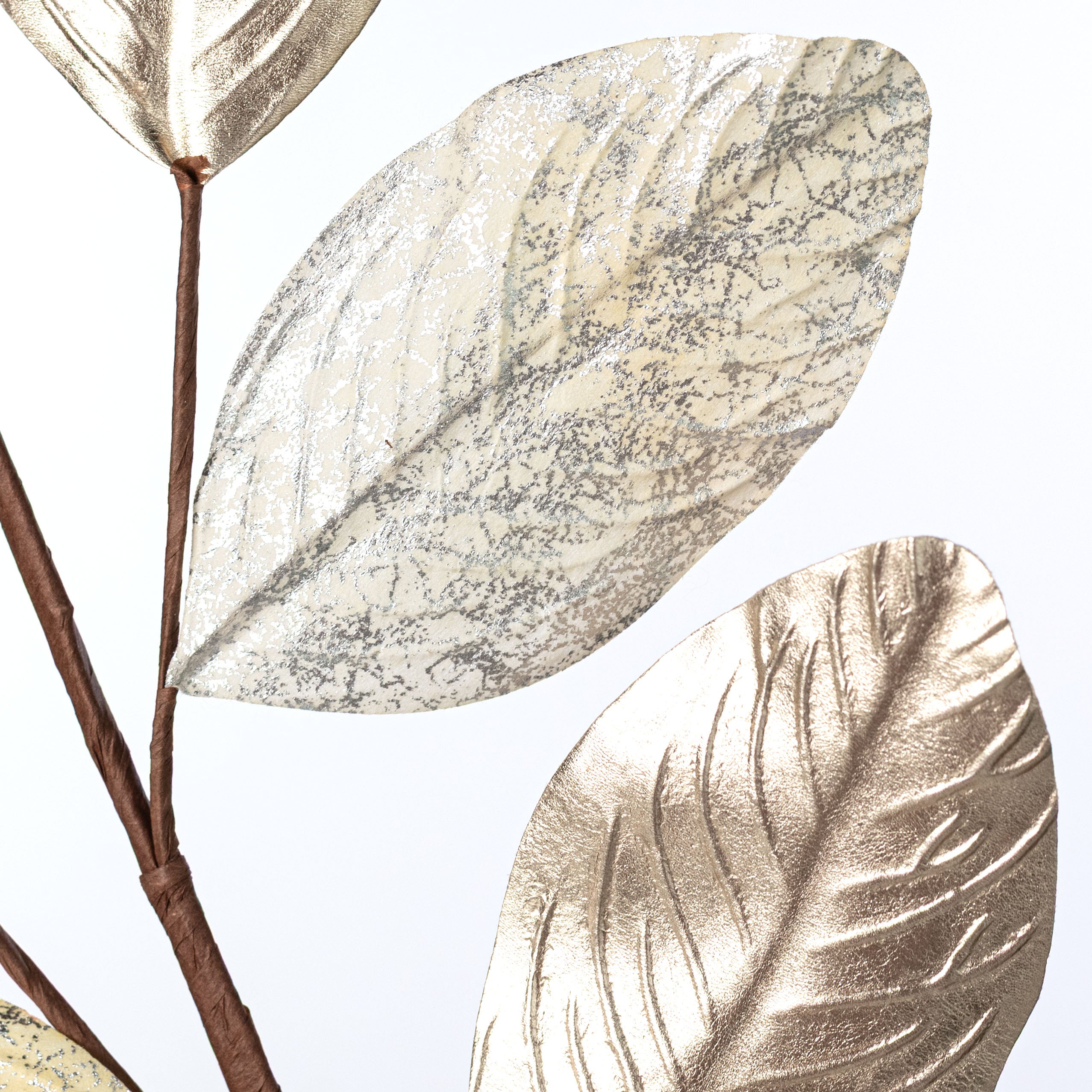 27" Metallic Magnolia Leaves Spray: Champagne Gold