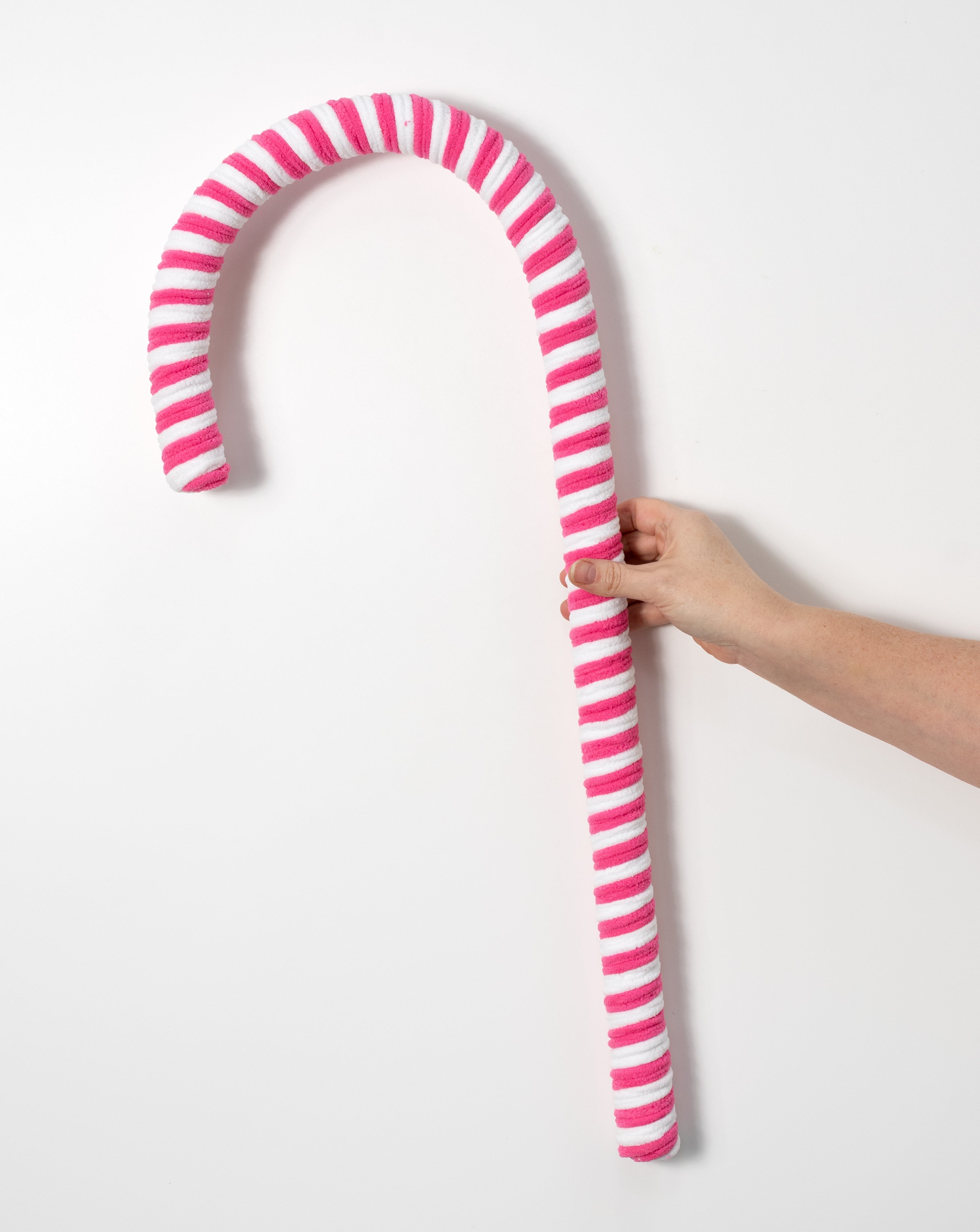 38" Velvet Peppermint Candy Cane Stick: Pink & White