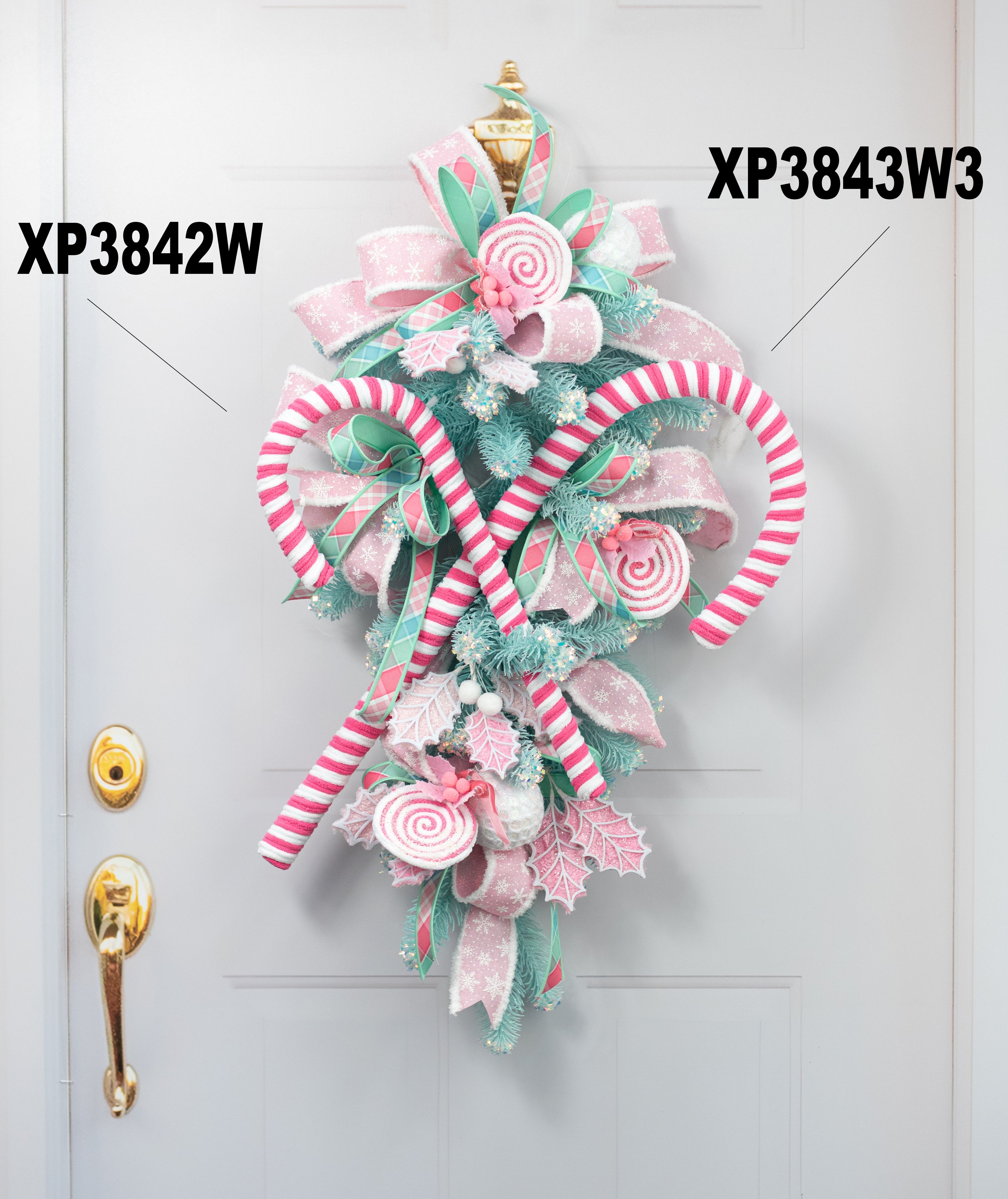 38" Velvet Peppermint Candy Cane Stick: Pink & White