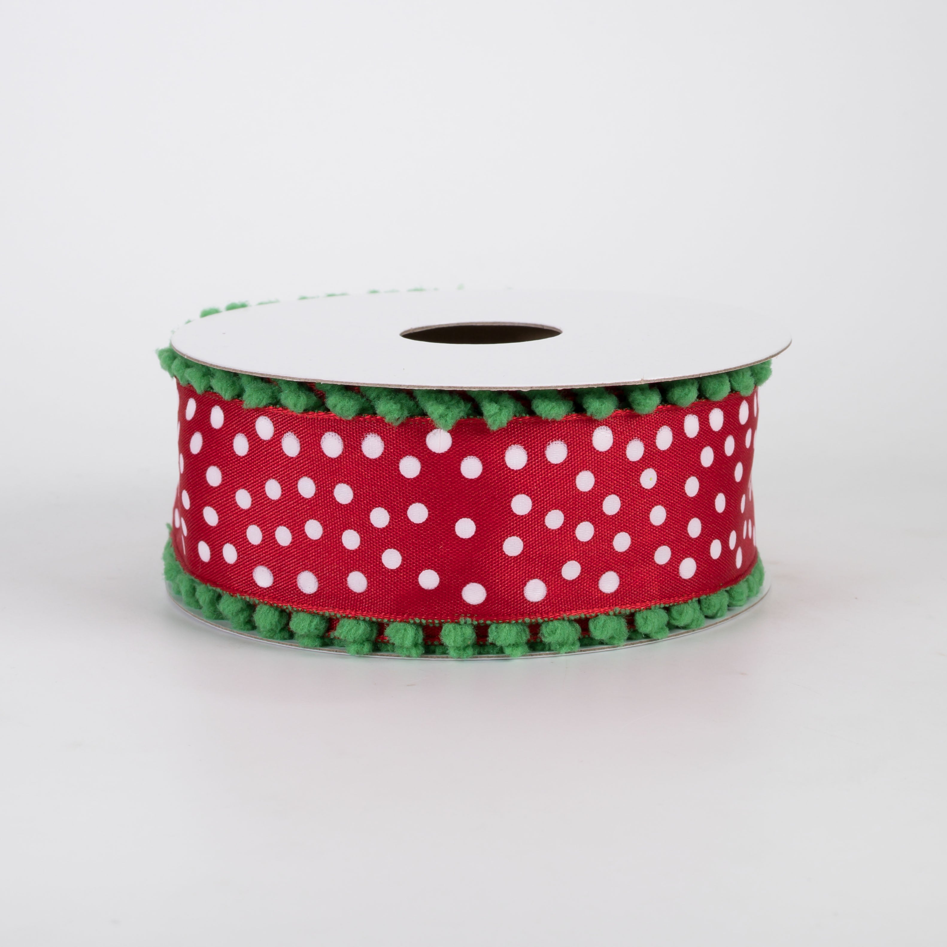 1.5" Ball Edge Dots Ribbon: Red, White & Lime Green (10 Yards)