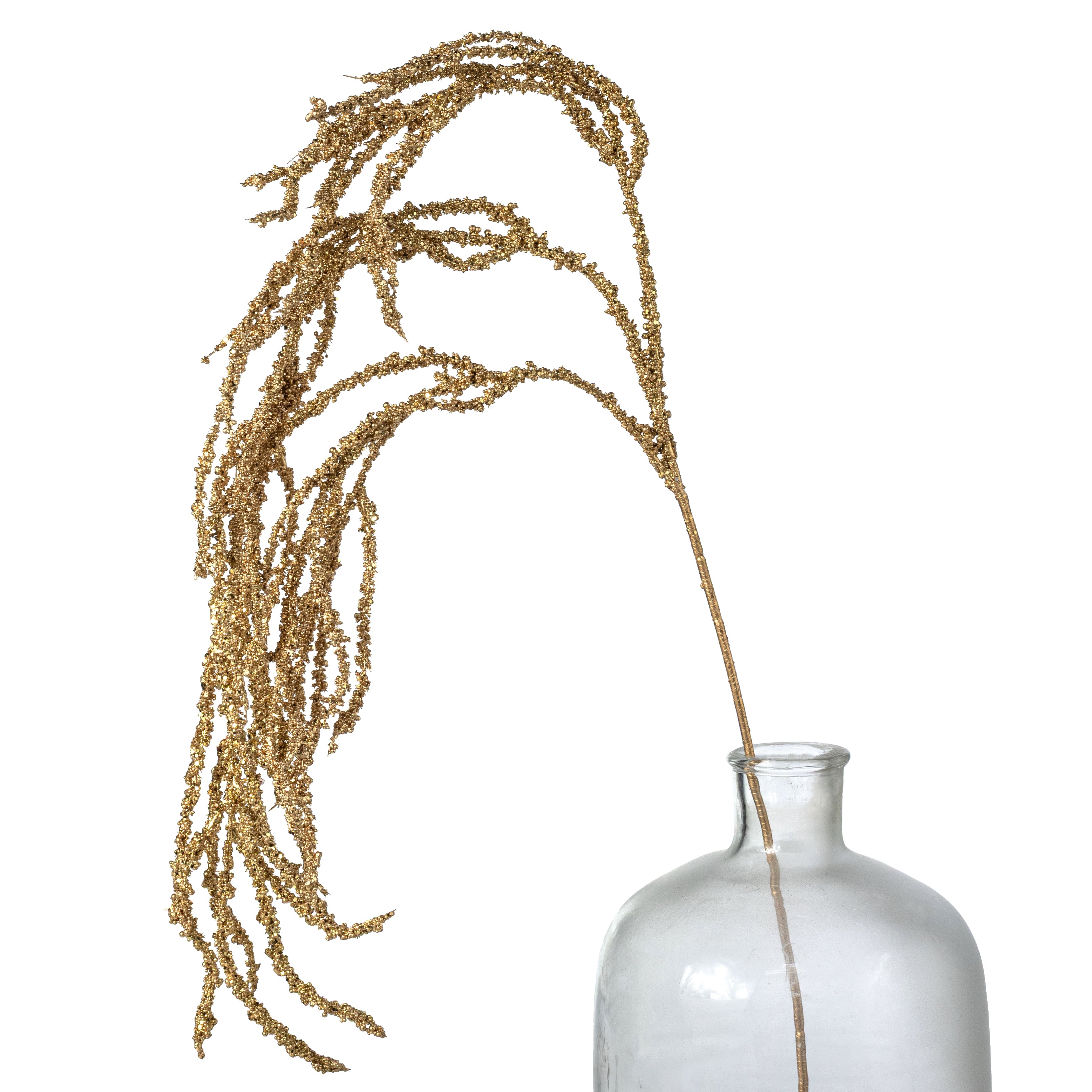 40" Hanging Beaded Glitter Grass Spray: Gold