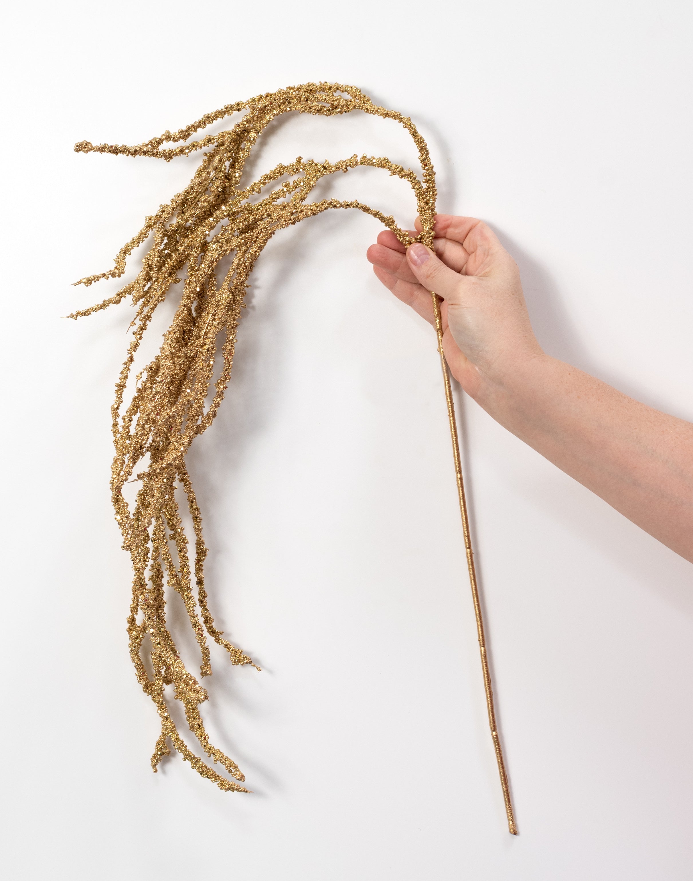 40" Hanging Beaded Glitter Grass Spray: Gold