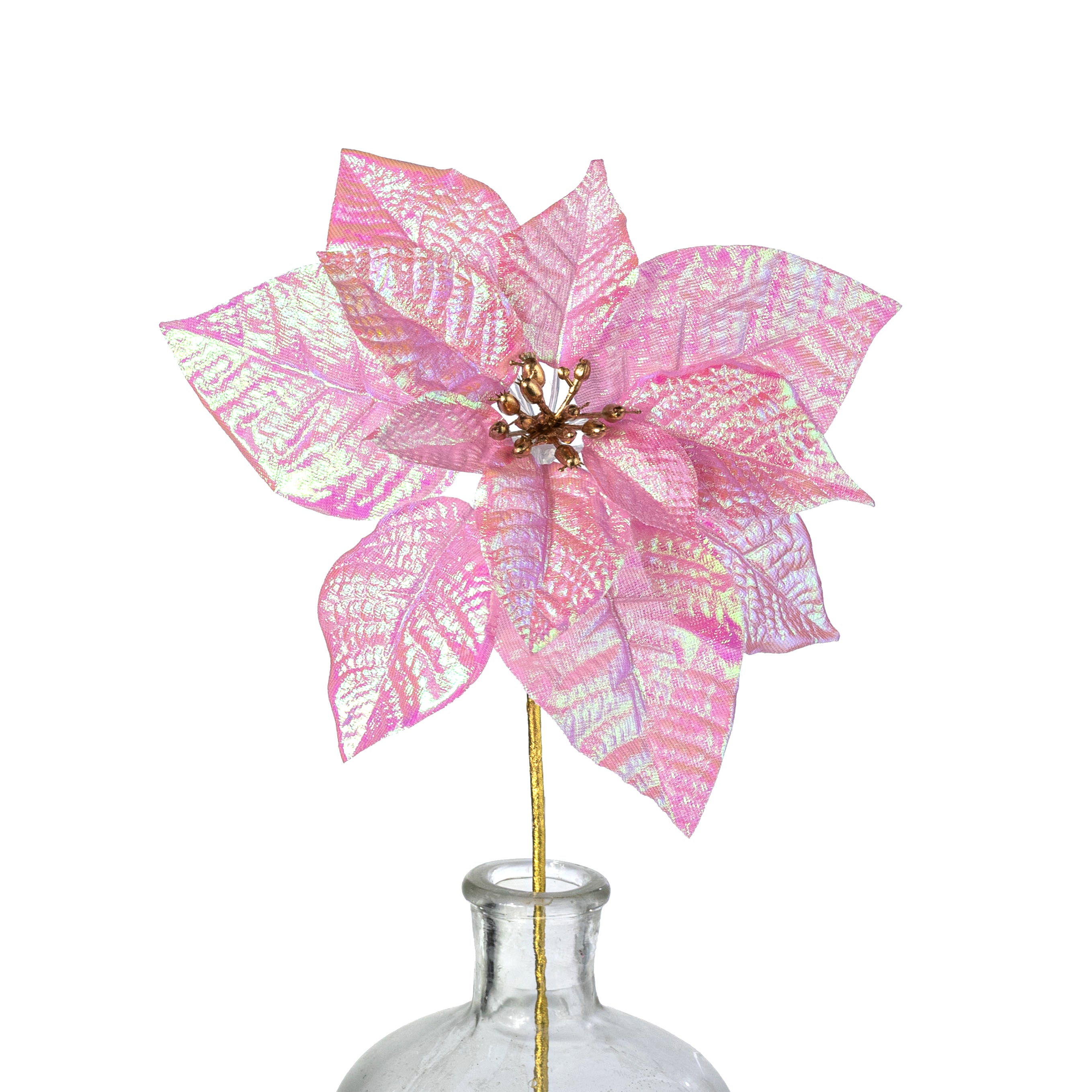 9" x 21" Glossy Poinsettia Stem: Iridescent Pink