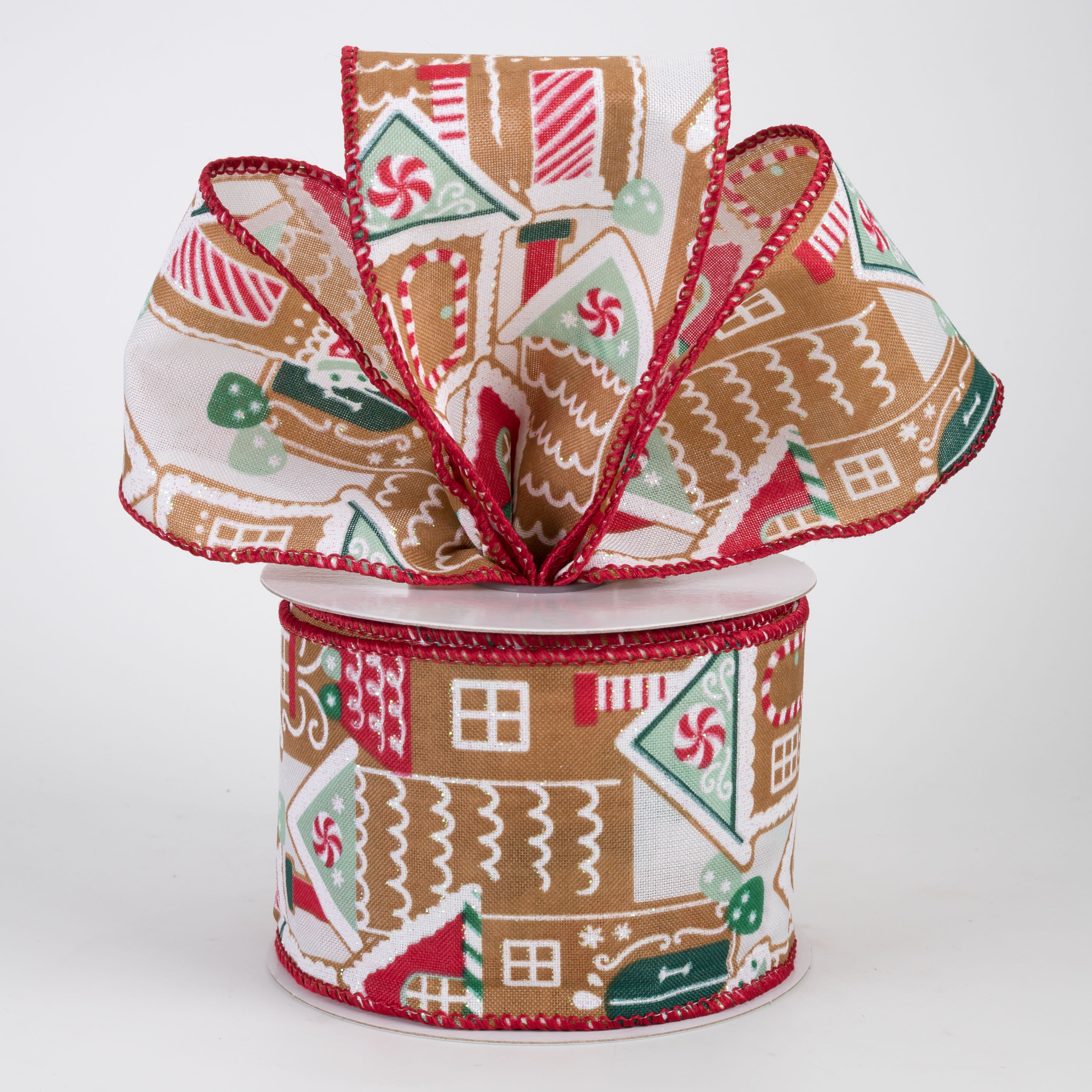2.5" Gingerbread Village Satin Ribbon (10 Yards)