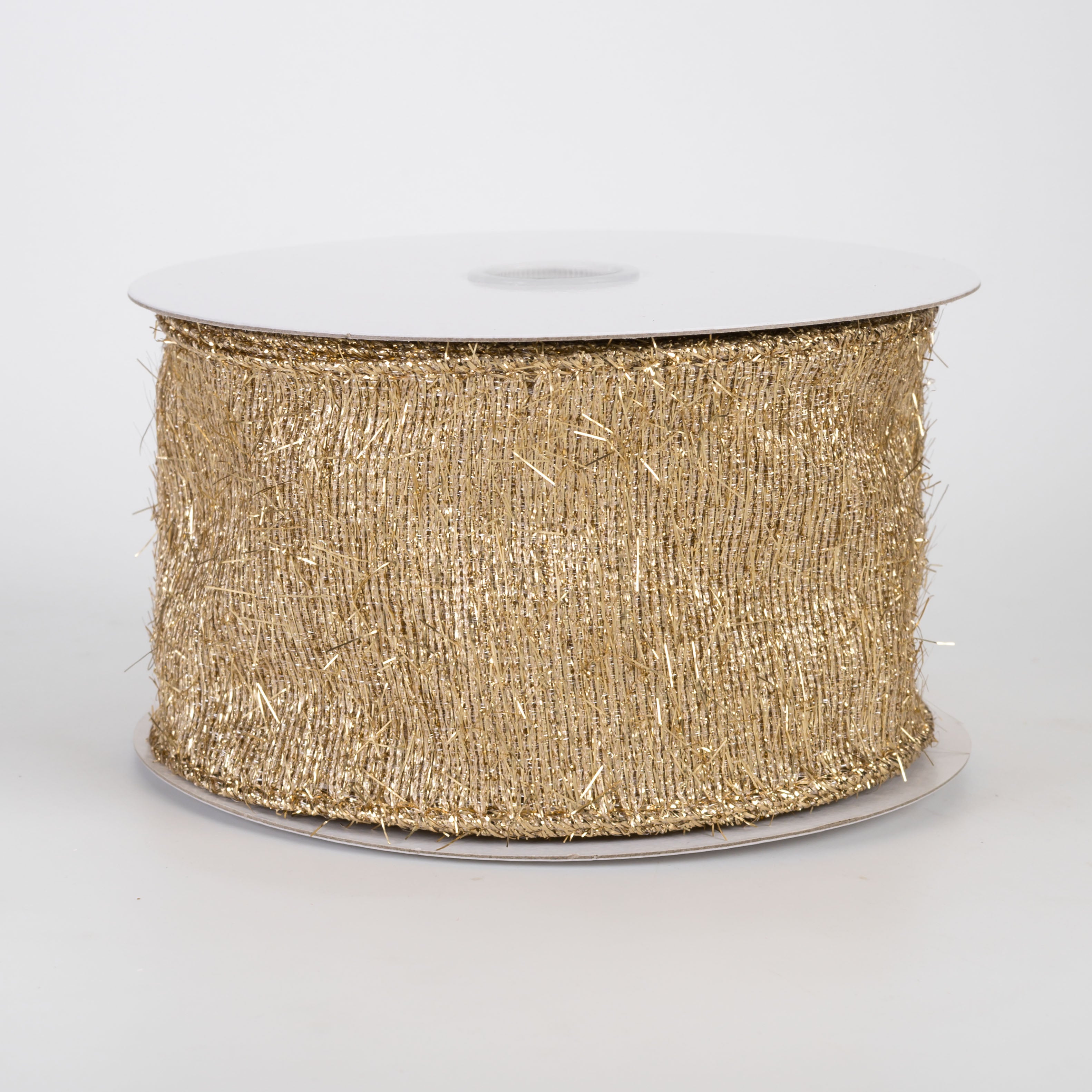 2.5" Tinsel Linen Ribbon: Muted Metallic Gold (10 Yards)