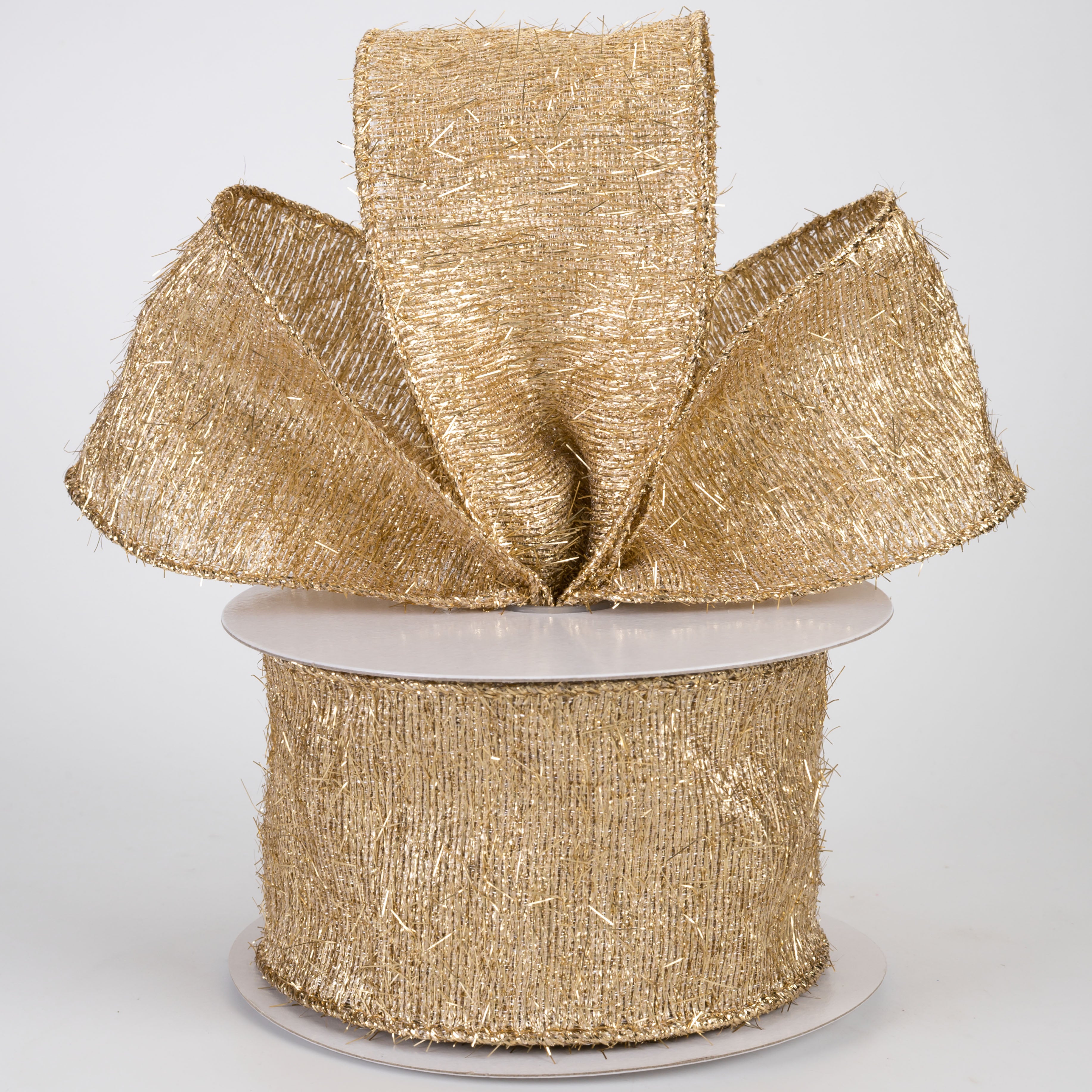 2.5" Tinsel Linen Ribbon: Muted Metallic Gold (10 Yards)