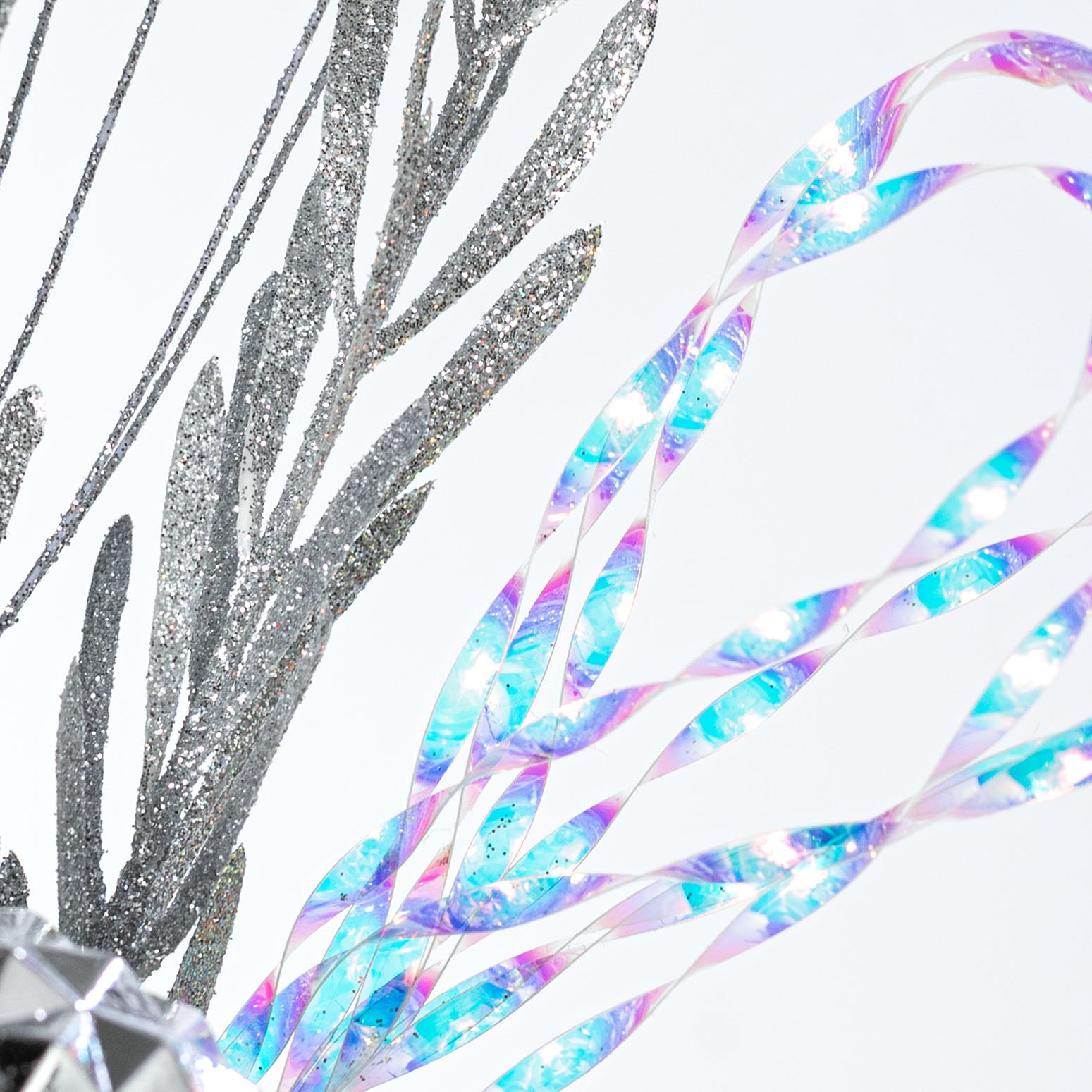 24" Mixed Needle Pine & Metallic Ball Spray: Silver & White