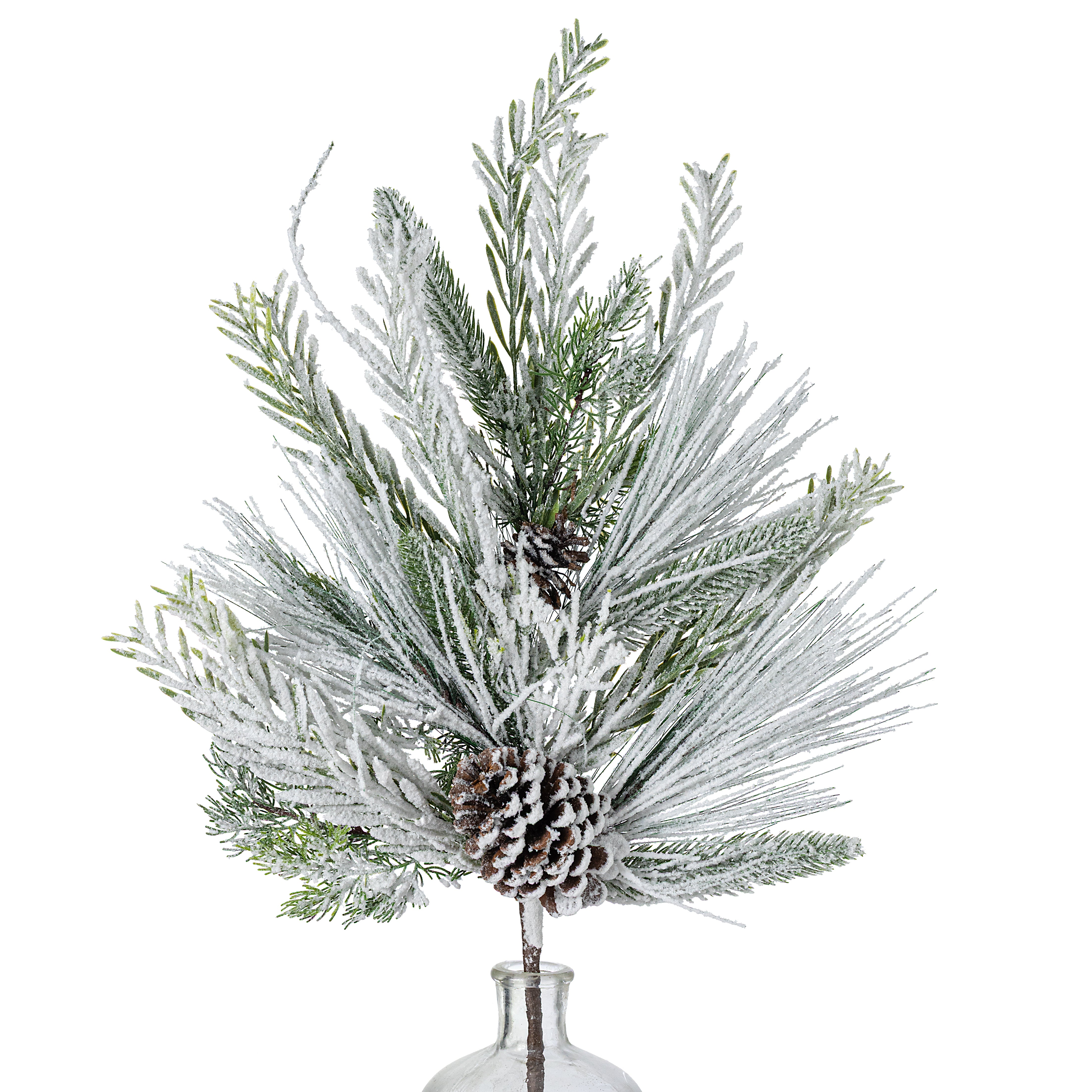 24" Mixed Flocked Pine & Pinecone Spray