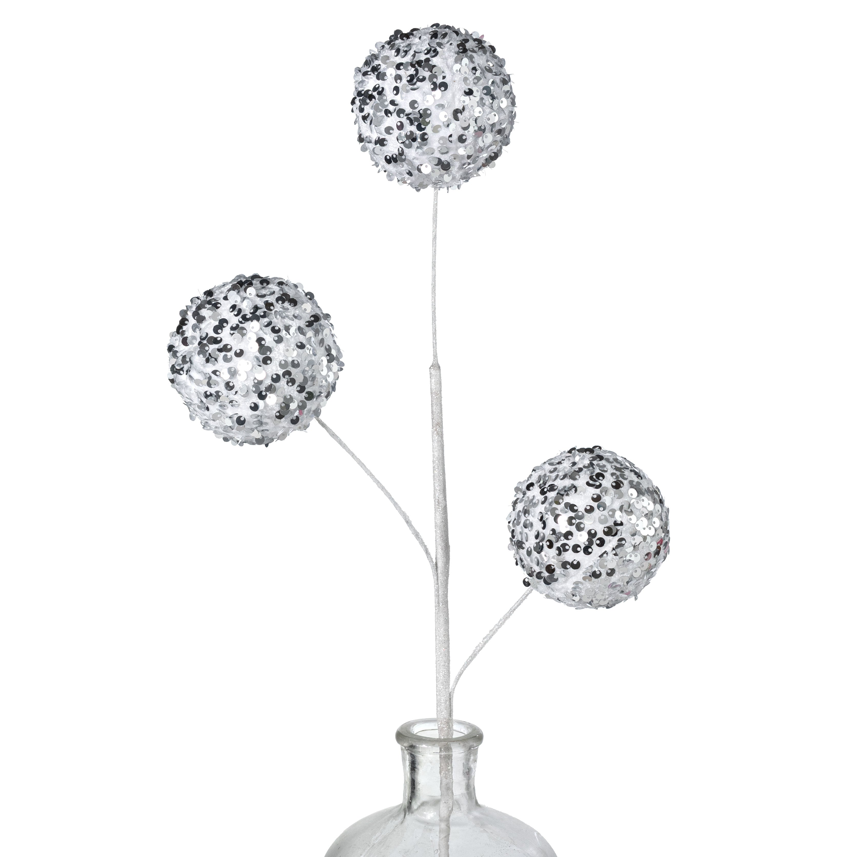 26" Sequined Fabric Ball Spray: Silver