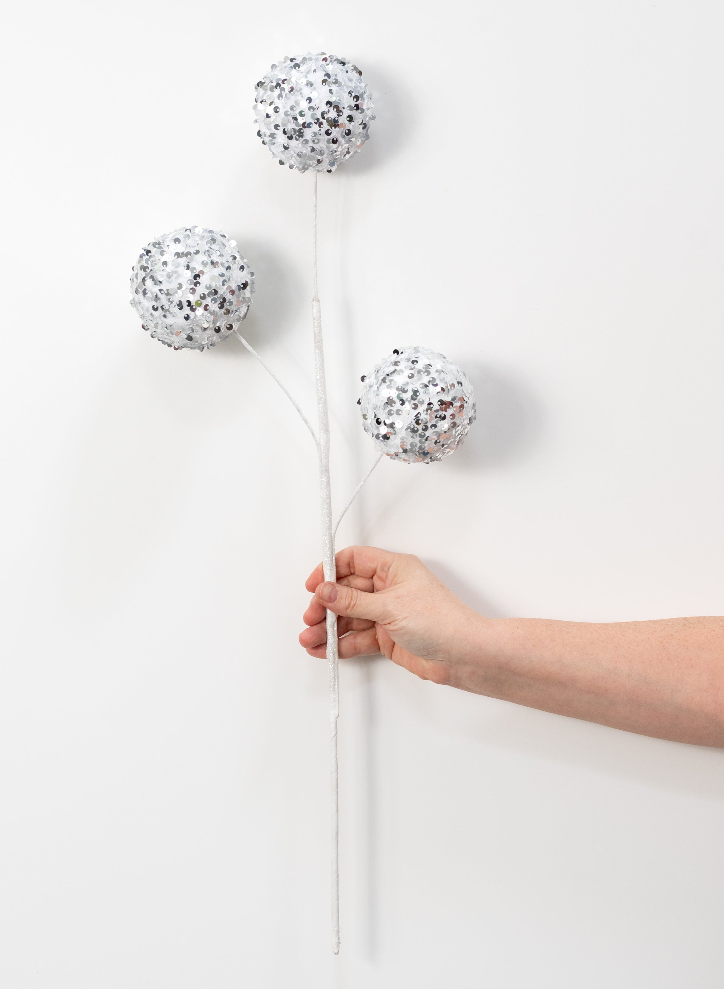 26" Sequined Fabric Ball Spray: Silver