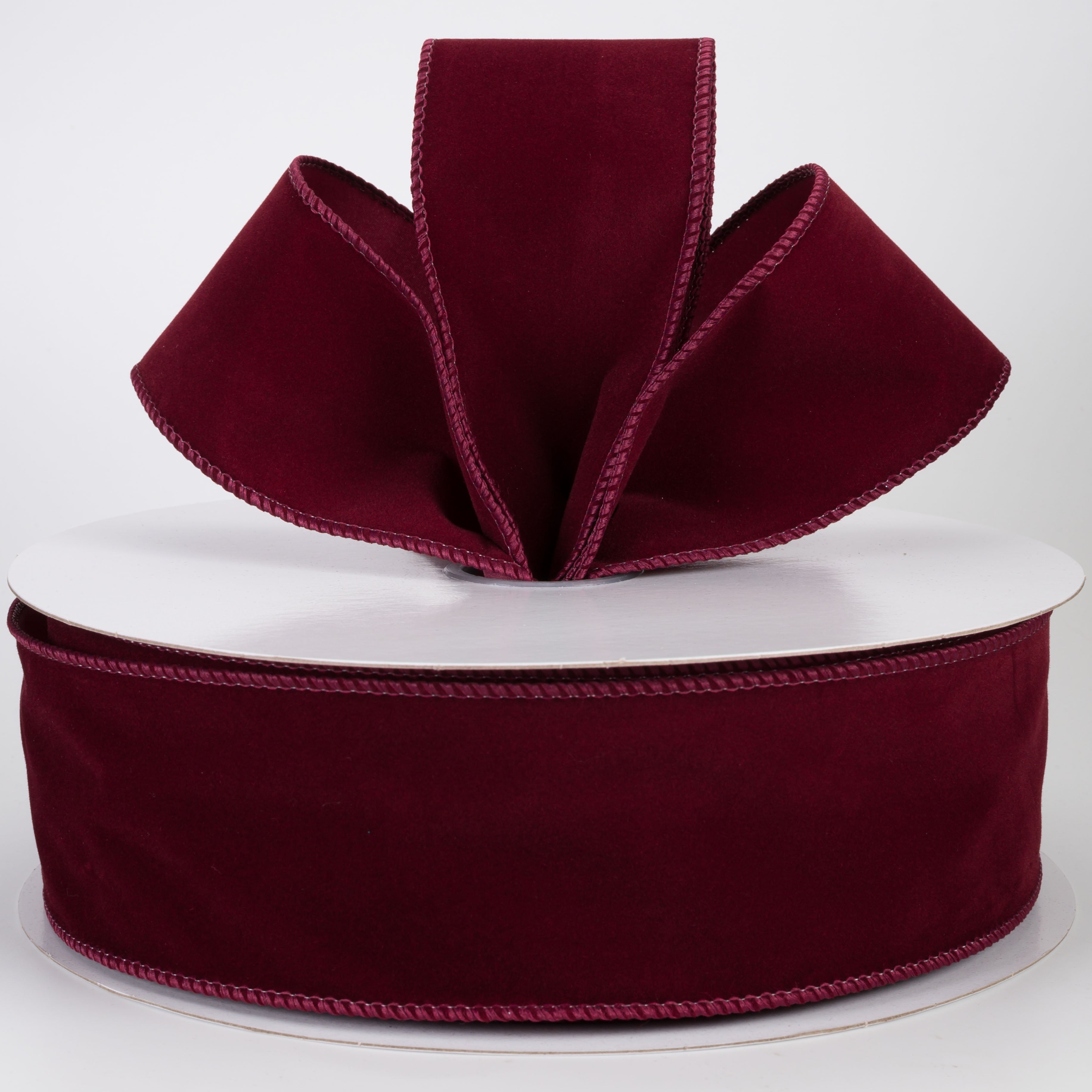 2.5" Stitched Edge Velvet Ribbon: Burgundy (50 Yards)