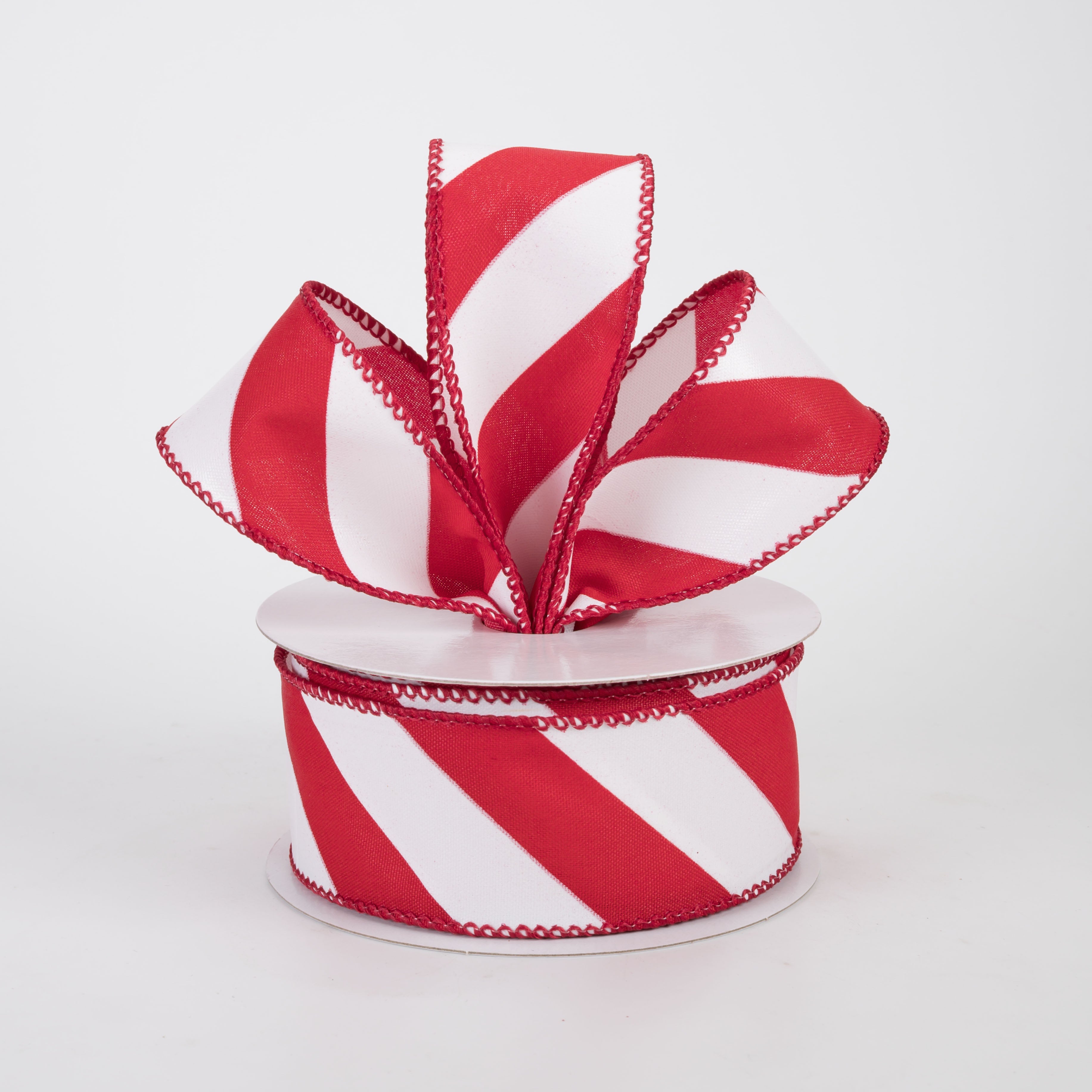 1.5" Big Candy Cane Stripe Satin Ribbon: Red & White (10 Yards)