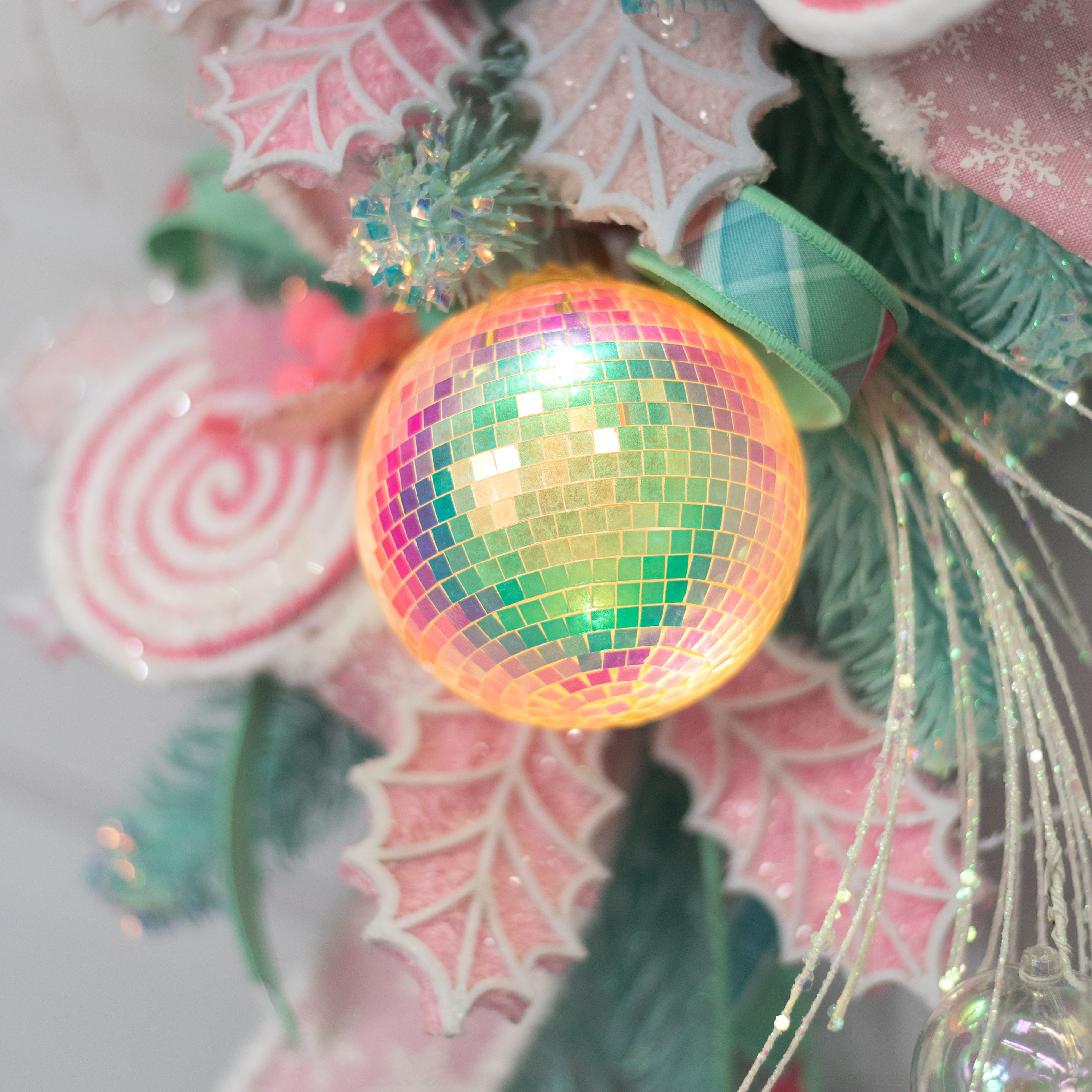 100mm Light-Up Mirror Disco Ball Ornament: Iridescent White