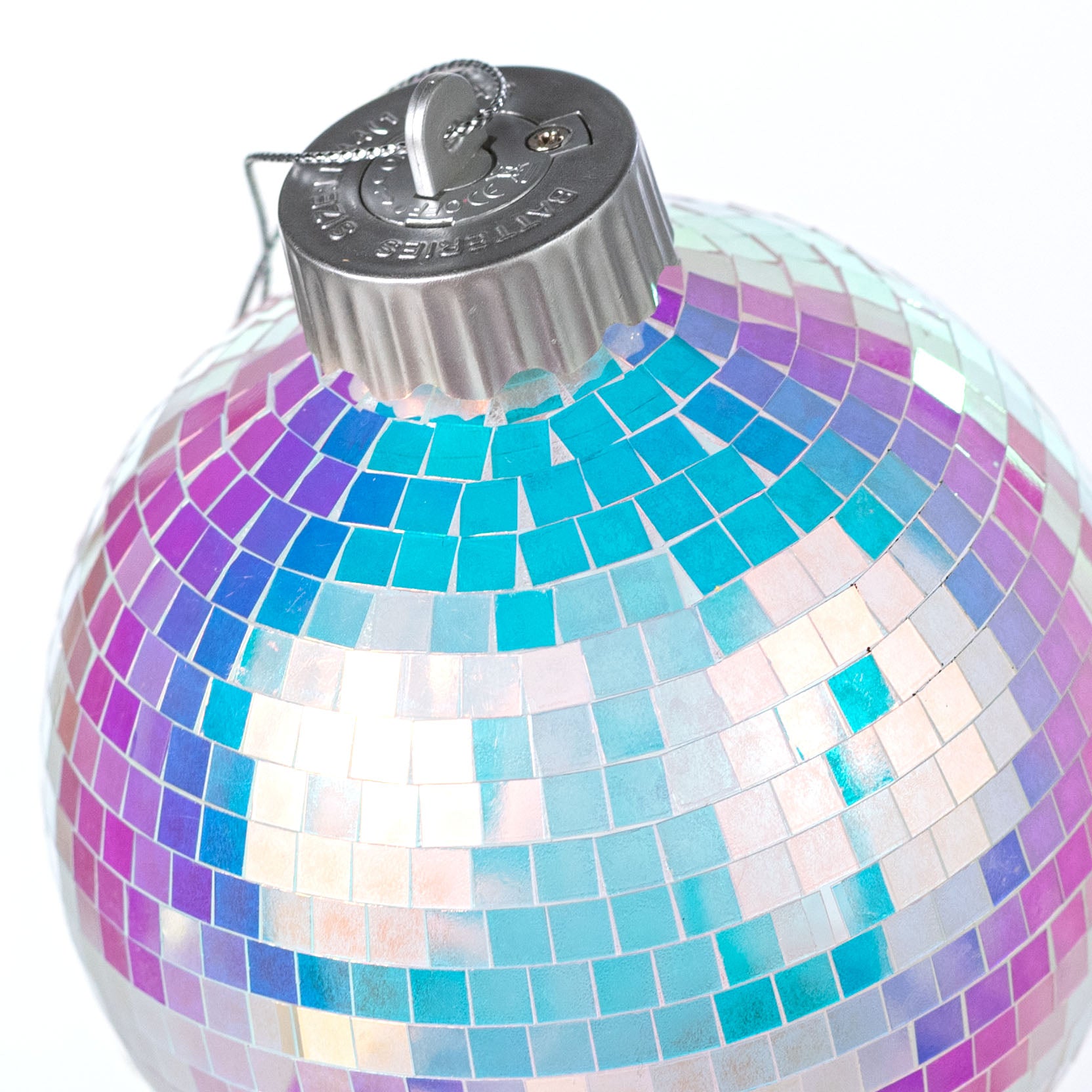 100mm Light-Up Mirror Disco Ball Ornament: Iridescent White