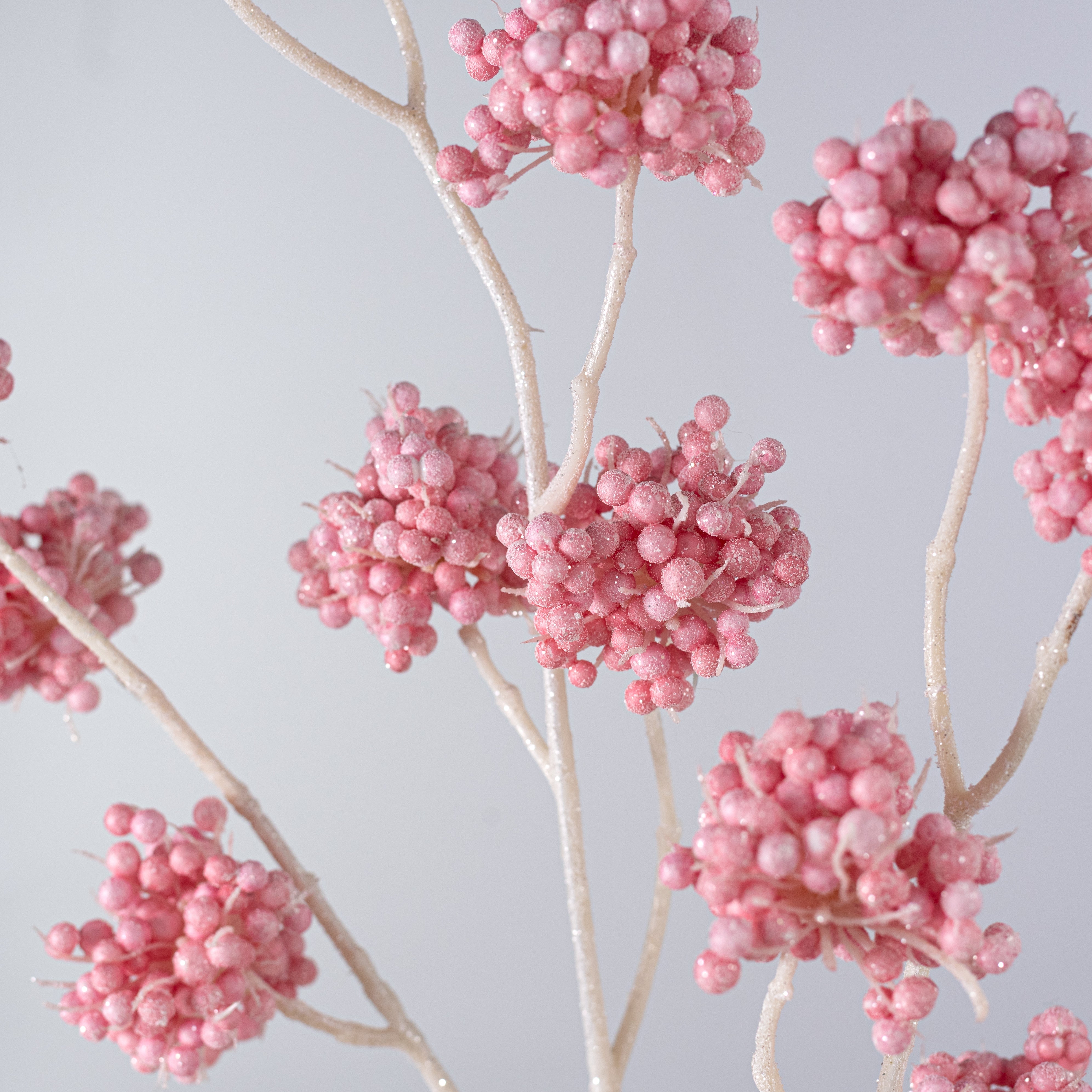 33" Glittered Berry Clusters Twig Spray: Frosted Pink