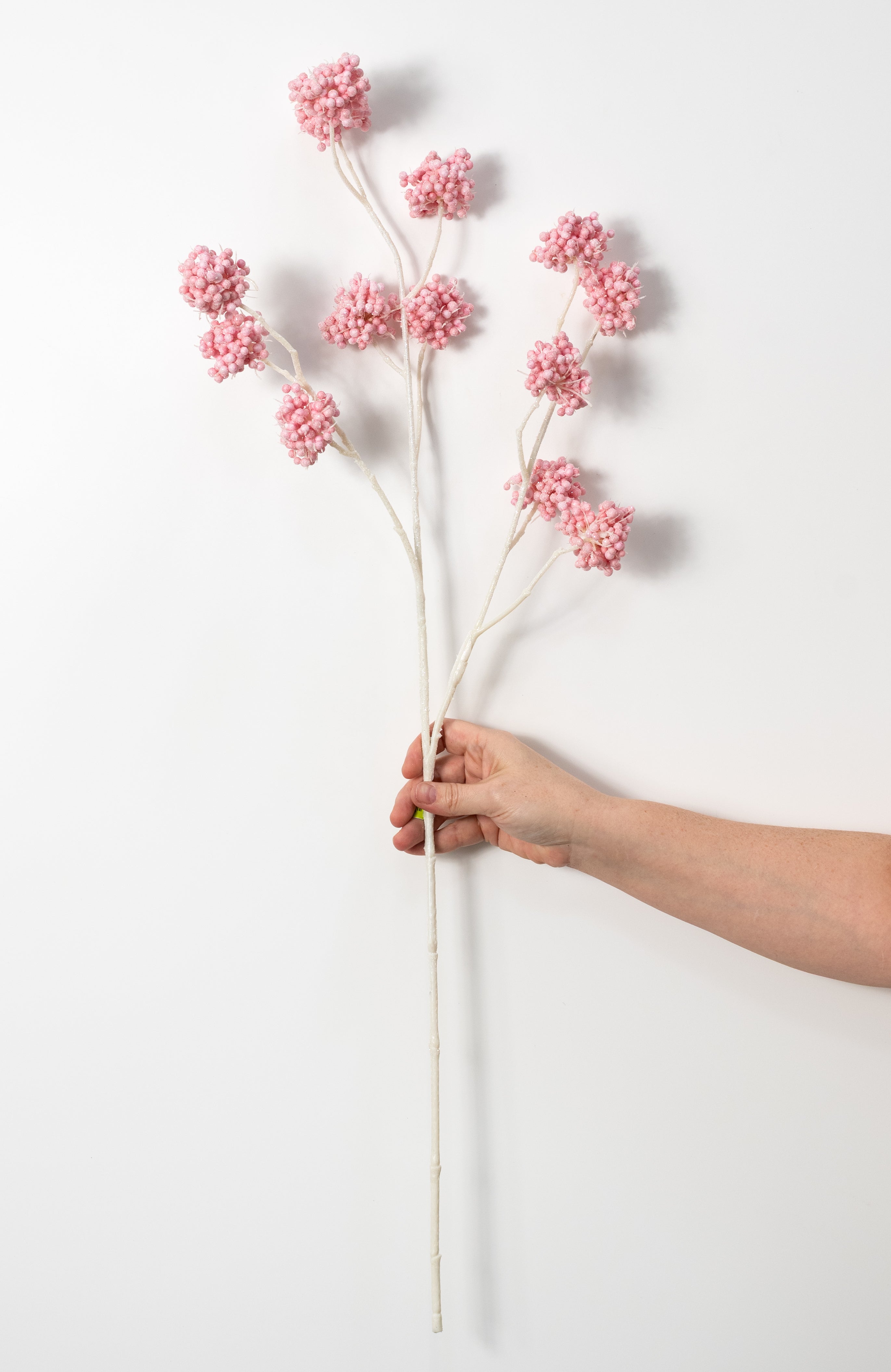 33" Glittered Berry Clusters Twig Spray: Frosted Pink