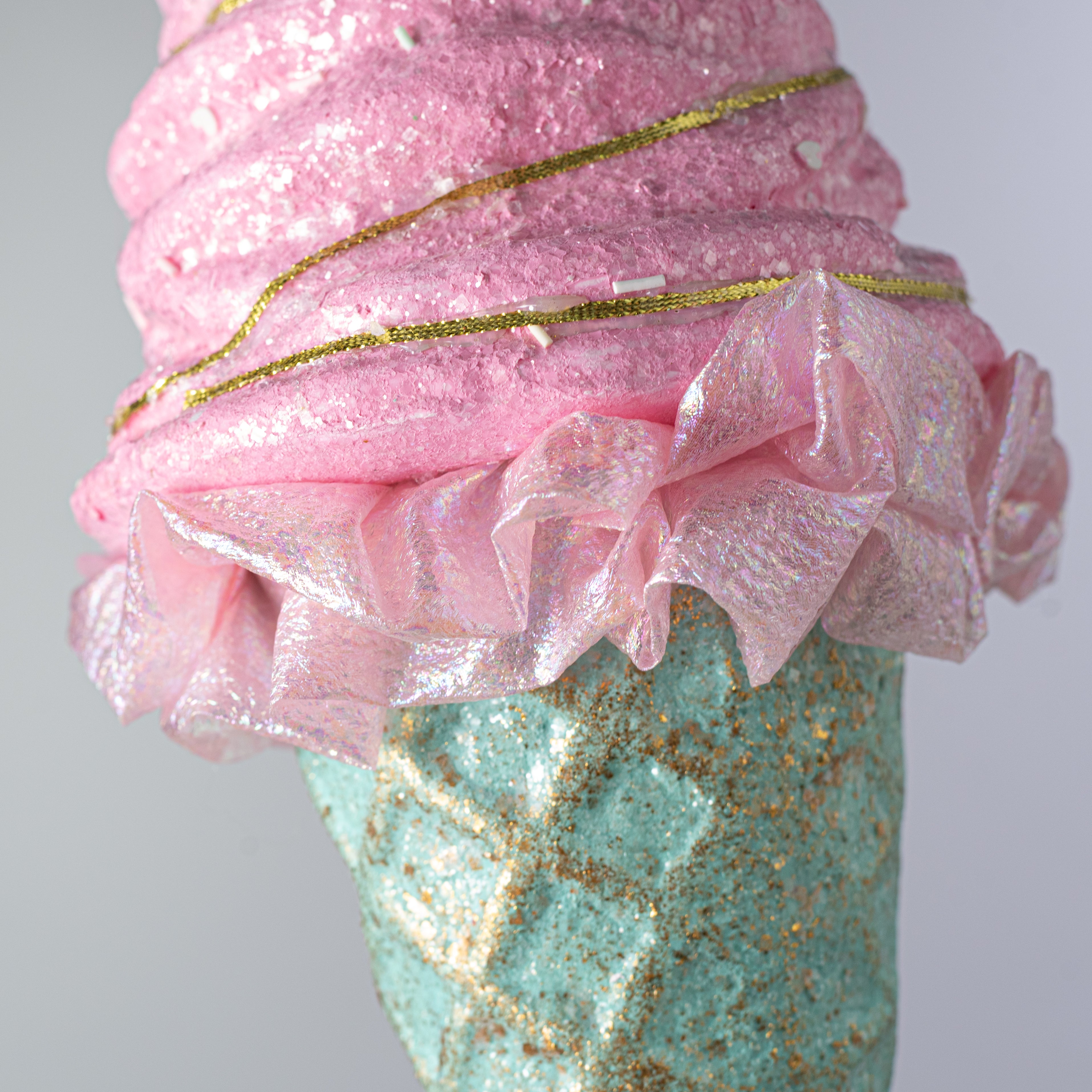 19" Oversized Ice Cream Ornament: Mint & Pink