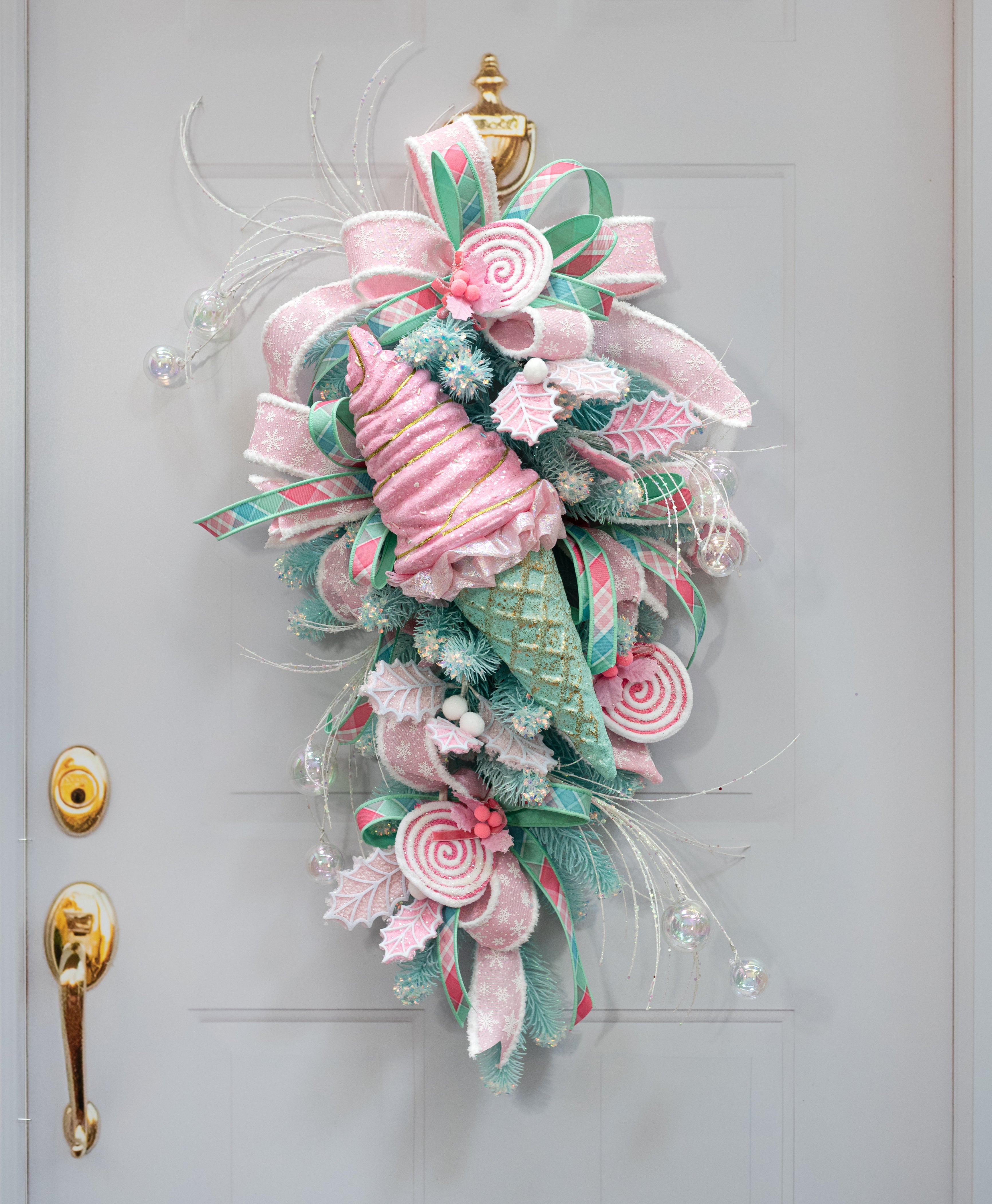 19" Oversized Ice Cream Ornament: Mint & Pink