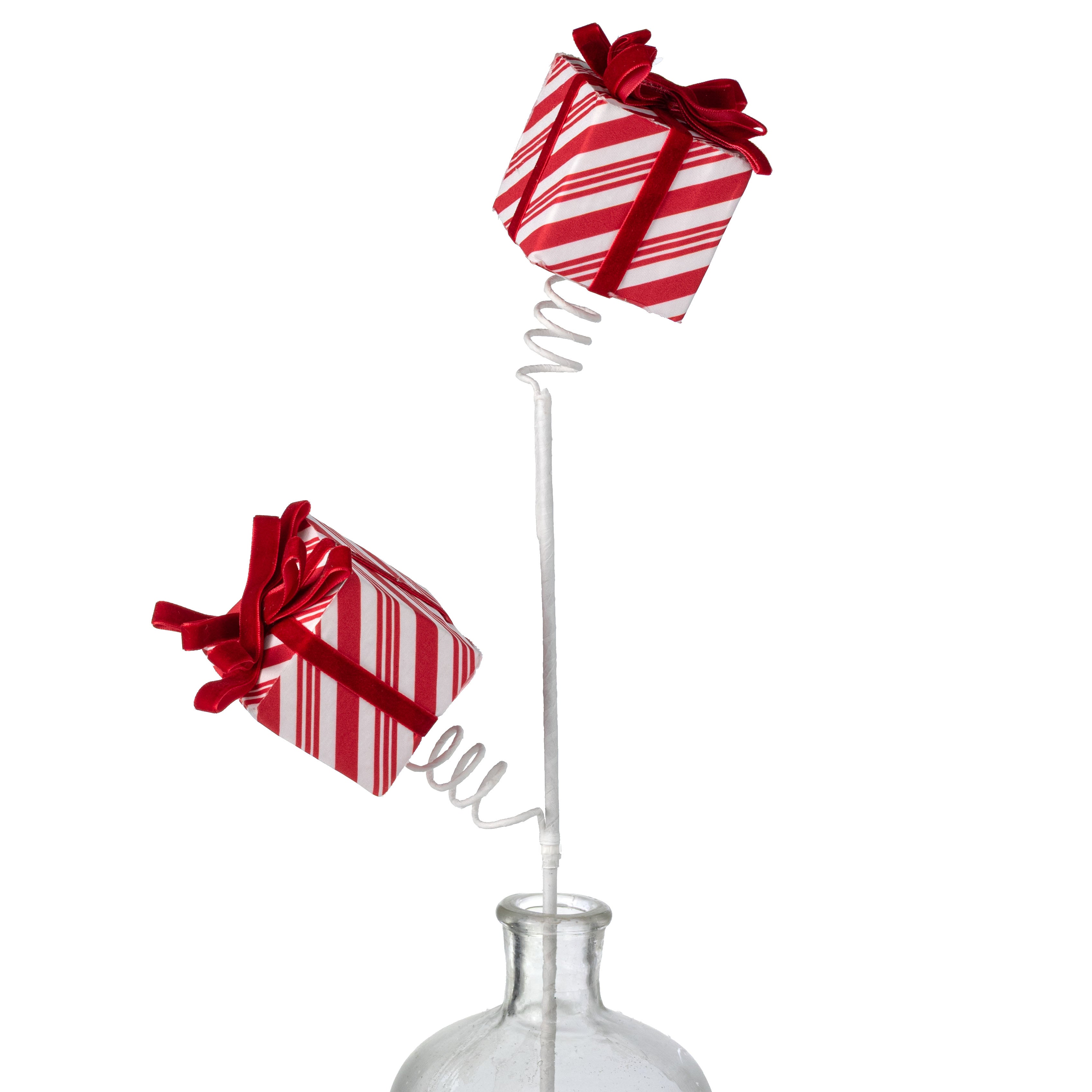 26" Stripe Gift Box Spray: Red & White Peppermint