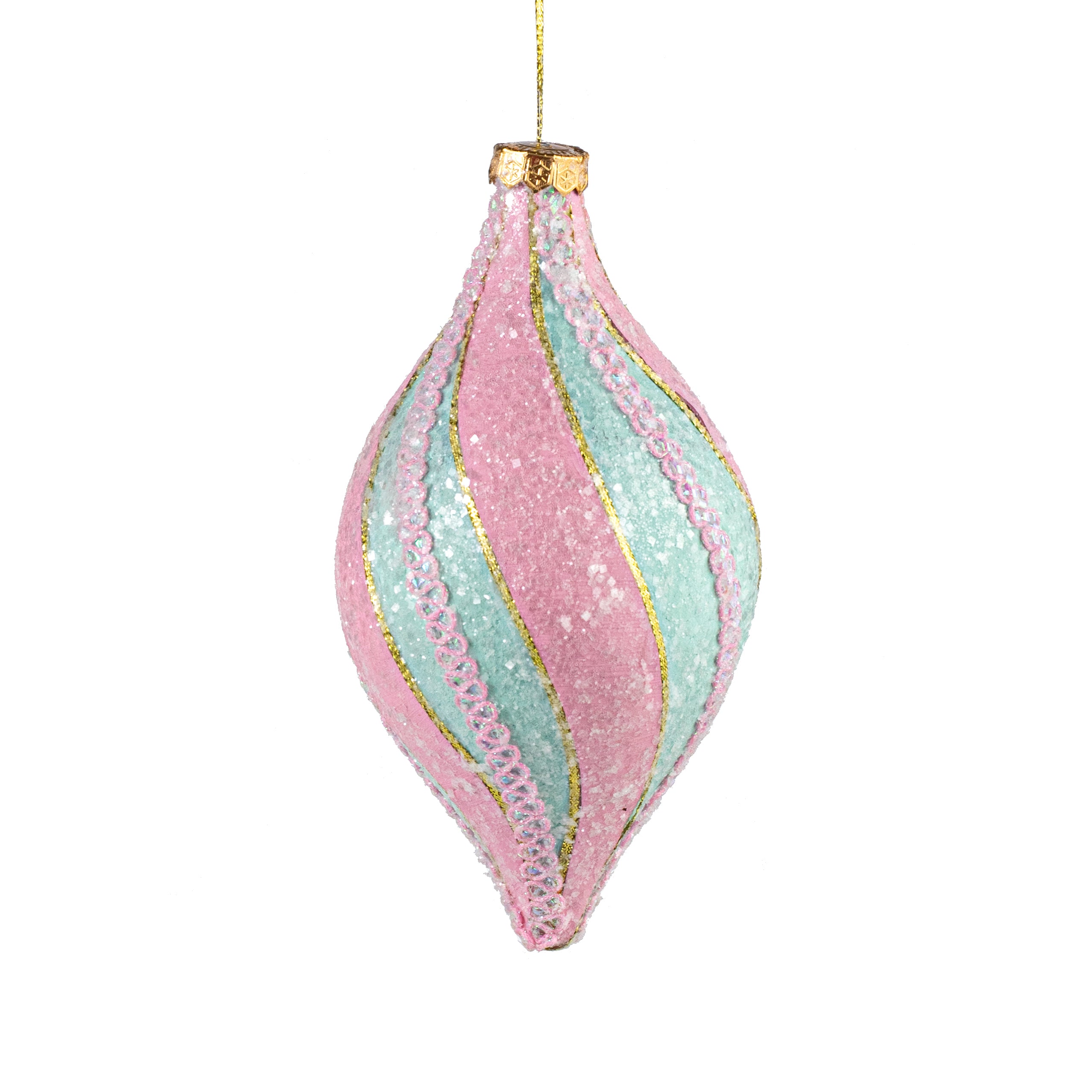 9" Glitter & Glam Finial Ornament: Mint Blue & Pink