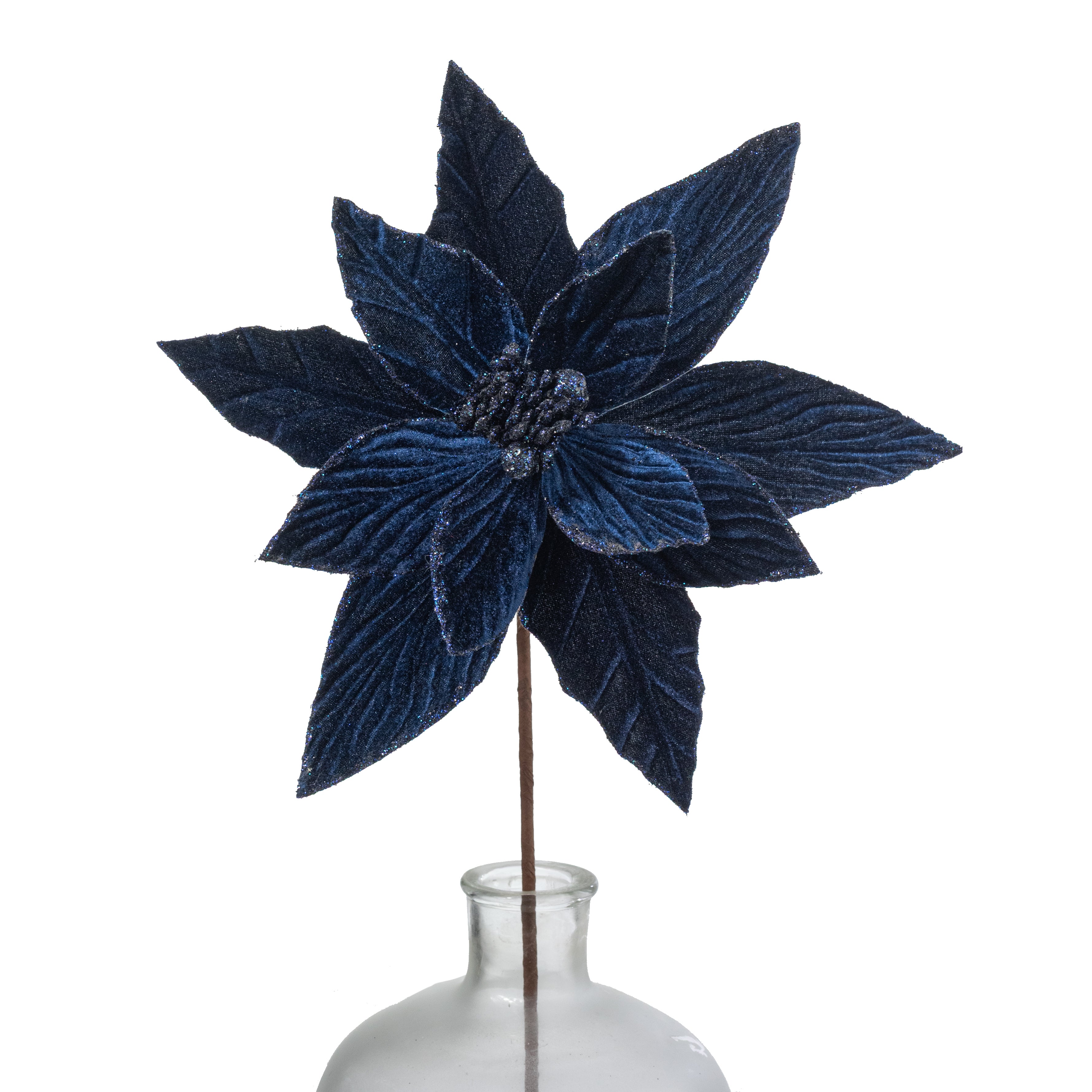 11.5" x 22" Velvet Poinsettia Stem: Midnight Navy Blue