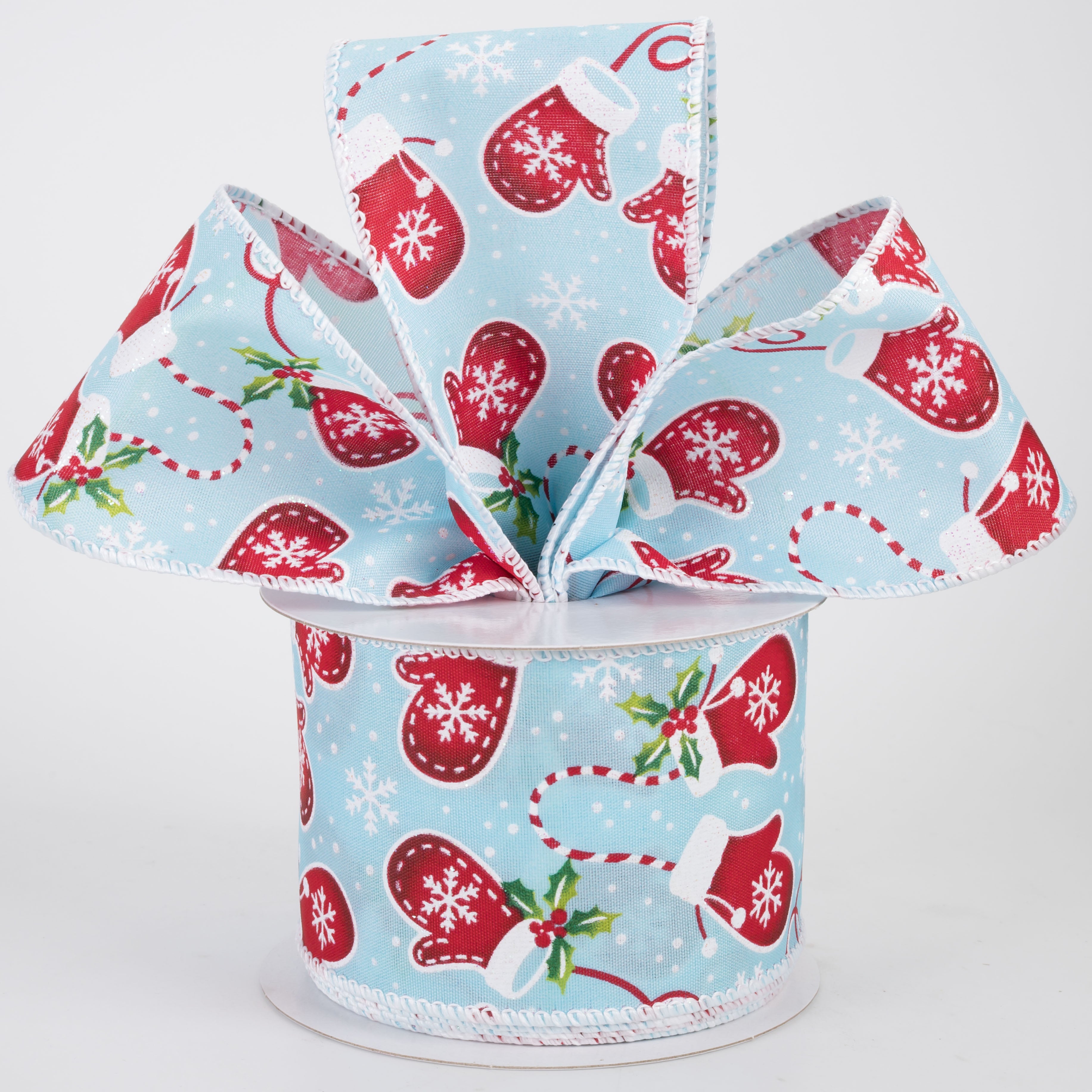 2.5" Snowflakes & Mittens Satin Ribbon: Blue (10 Yards)