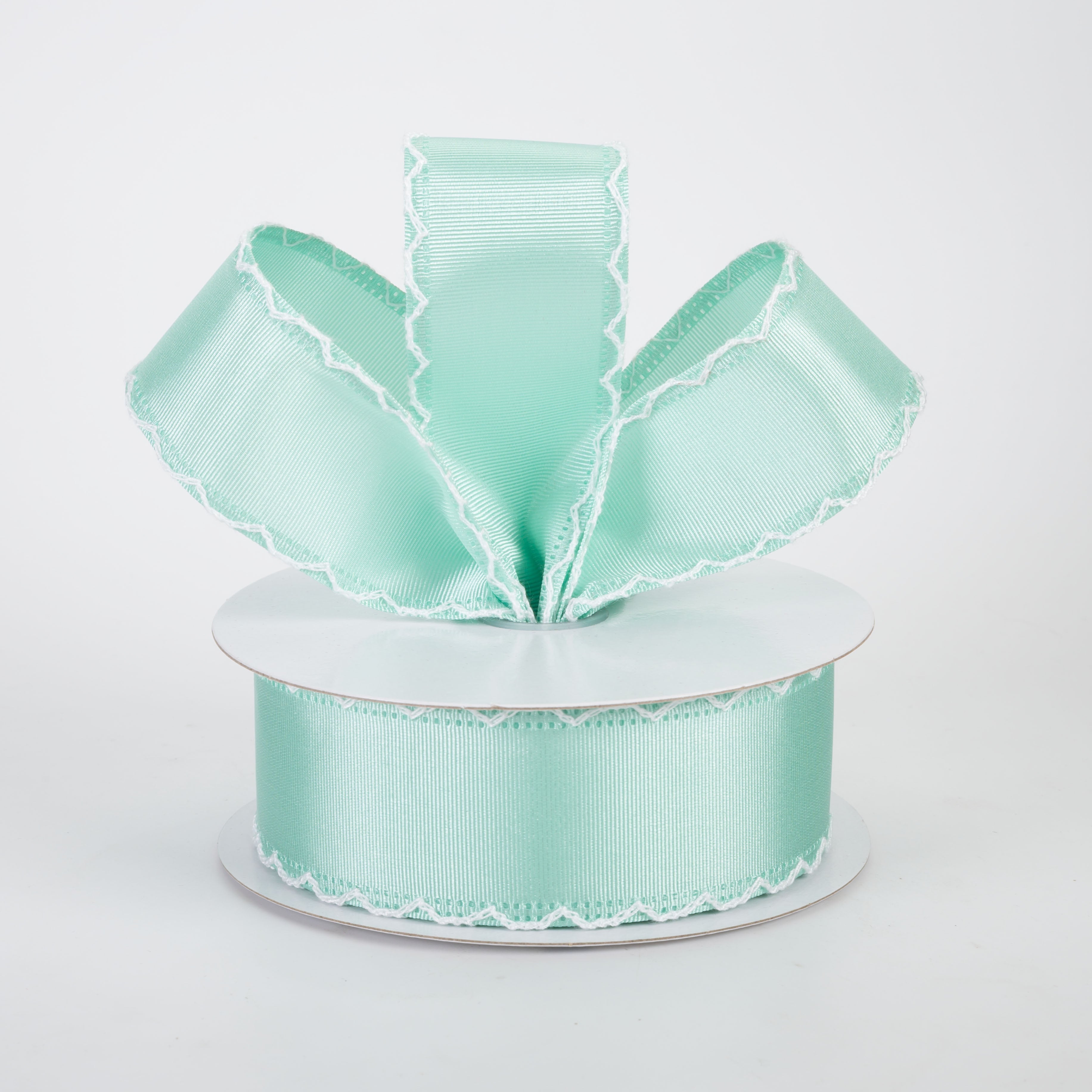1.5" Scalloped Edge Ribbed Satin Ribbon: Aqua Blue (10 Yards)