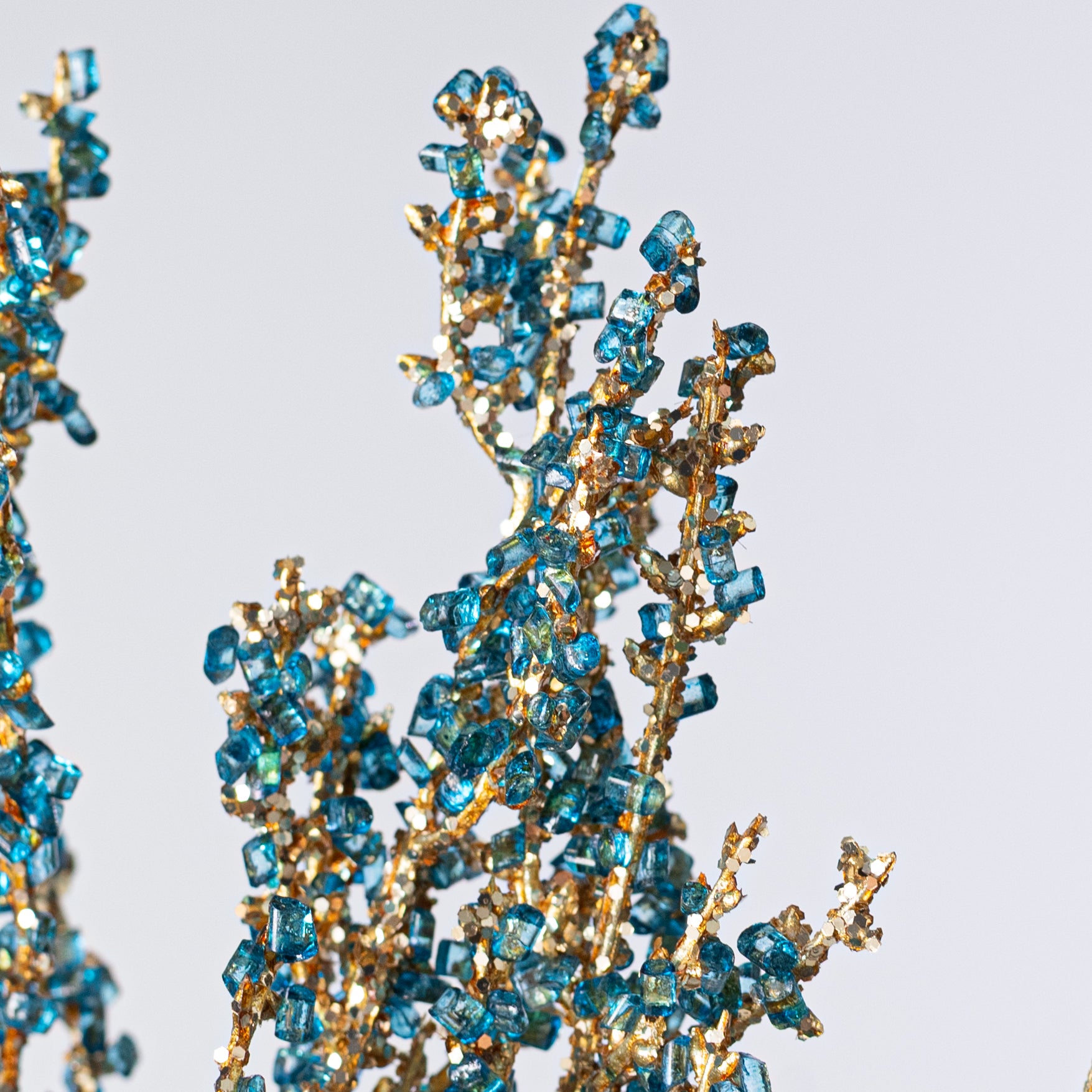 30" Iced Bead Twig Spray: Blue & Gold