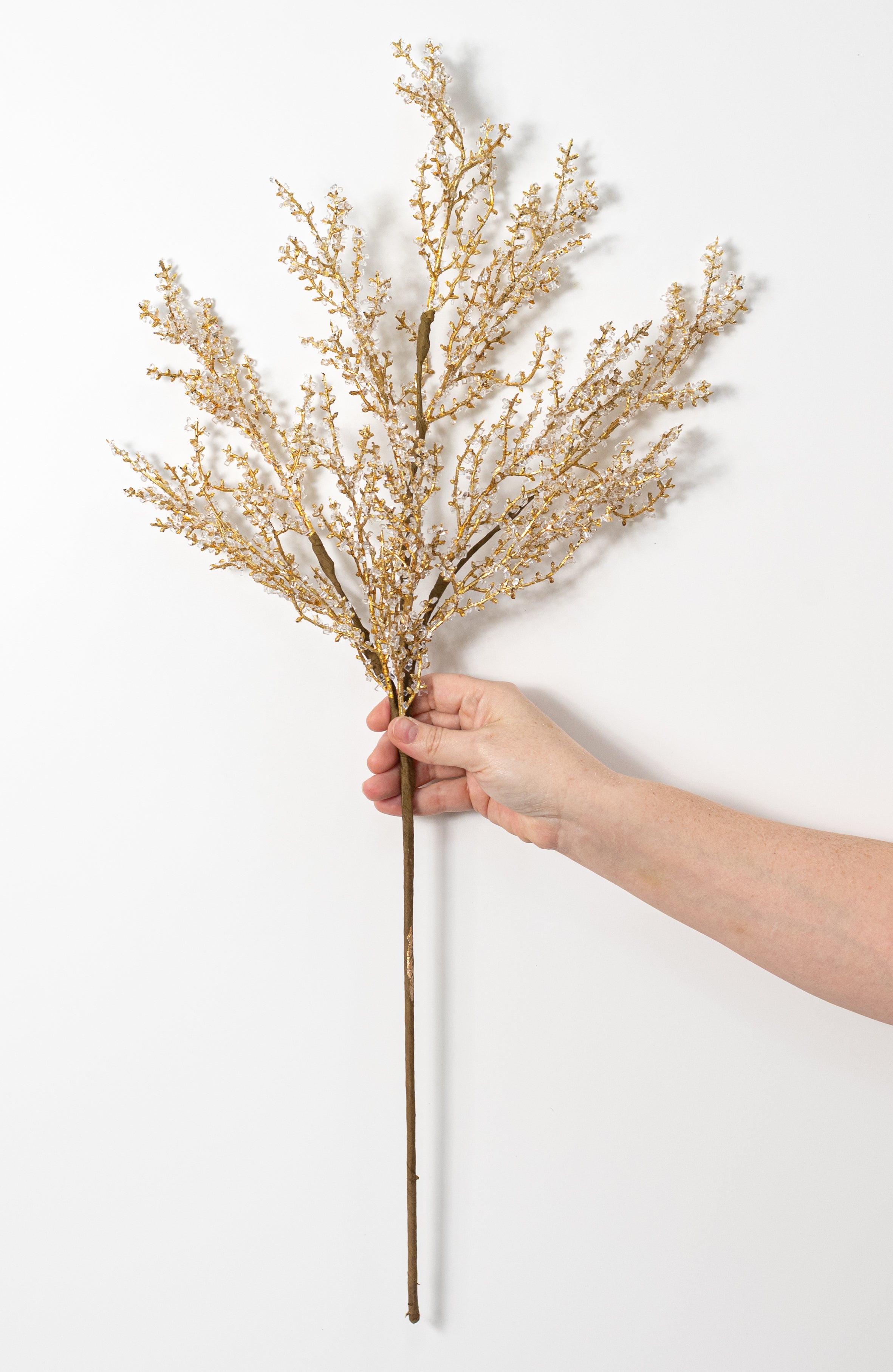 30" Iced Bead Twig Spray: Gold & Clear