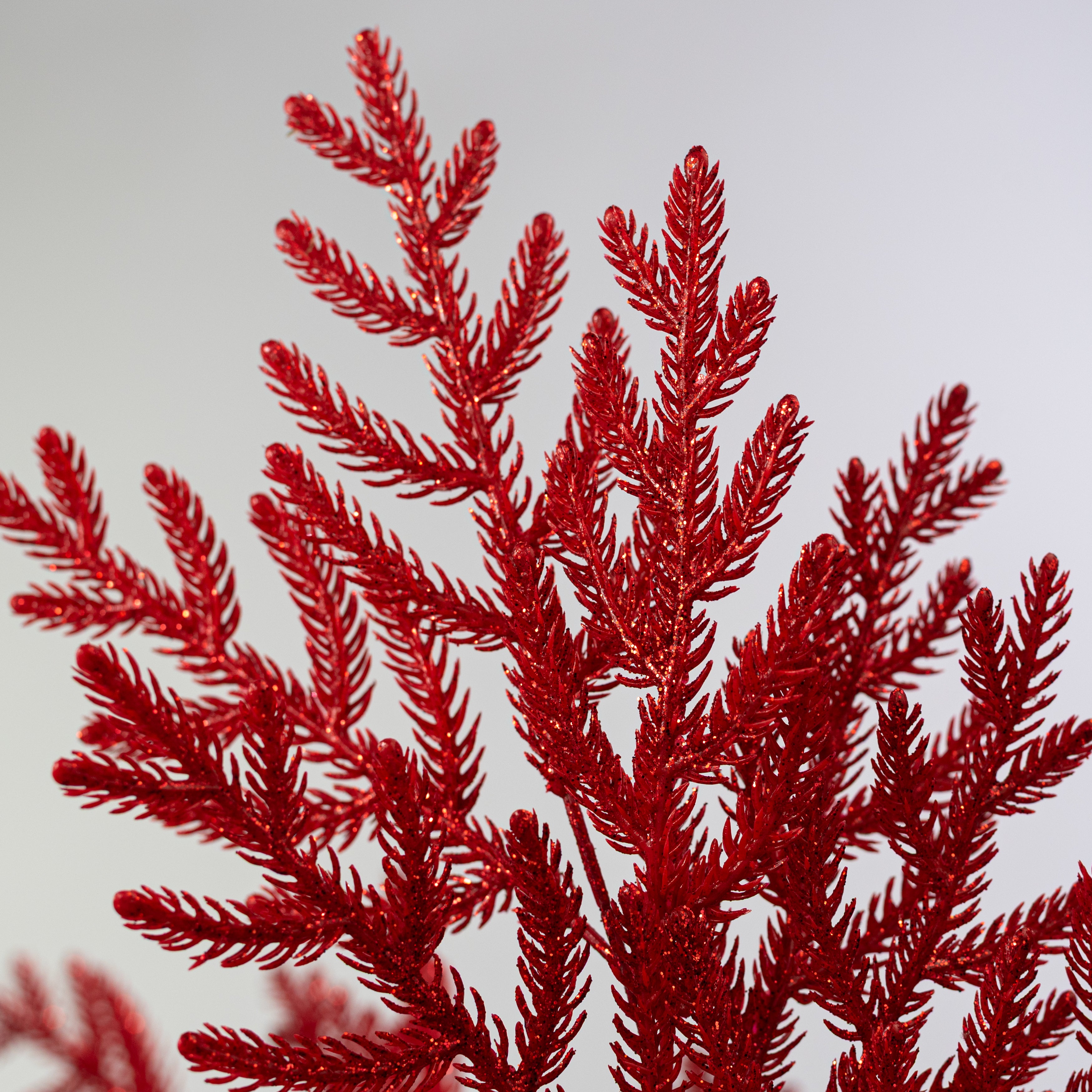 21" Glittered Pine Bush: Red (4 Stem)