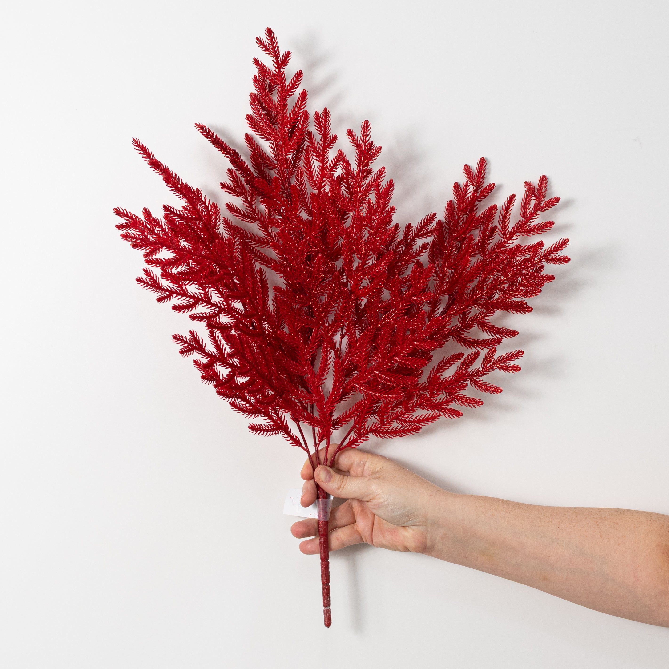 21" Glittered Pine Bush: Red (4 Stem)