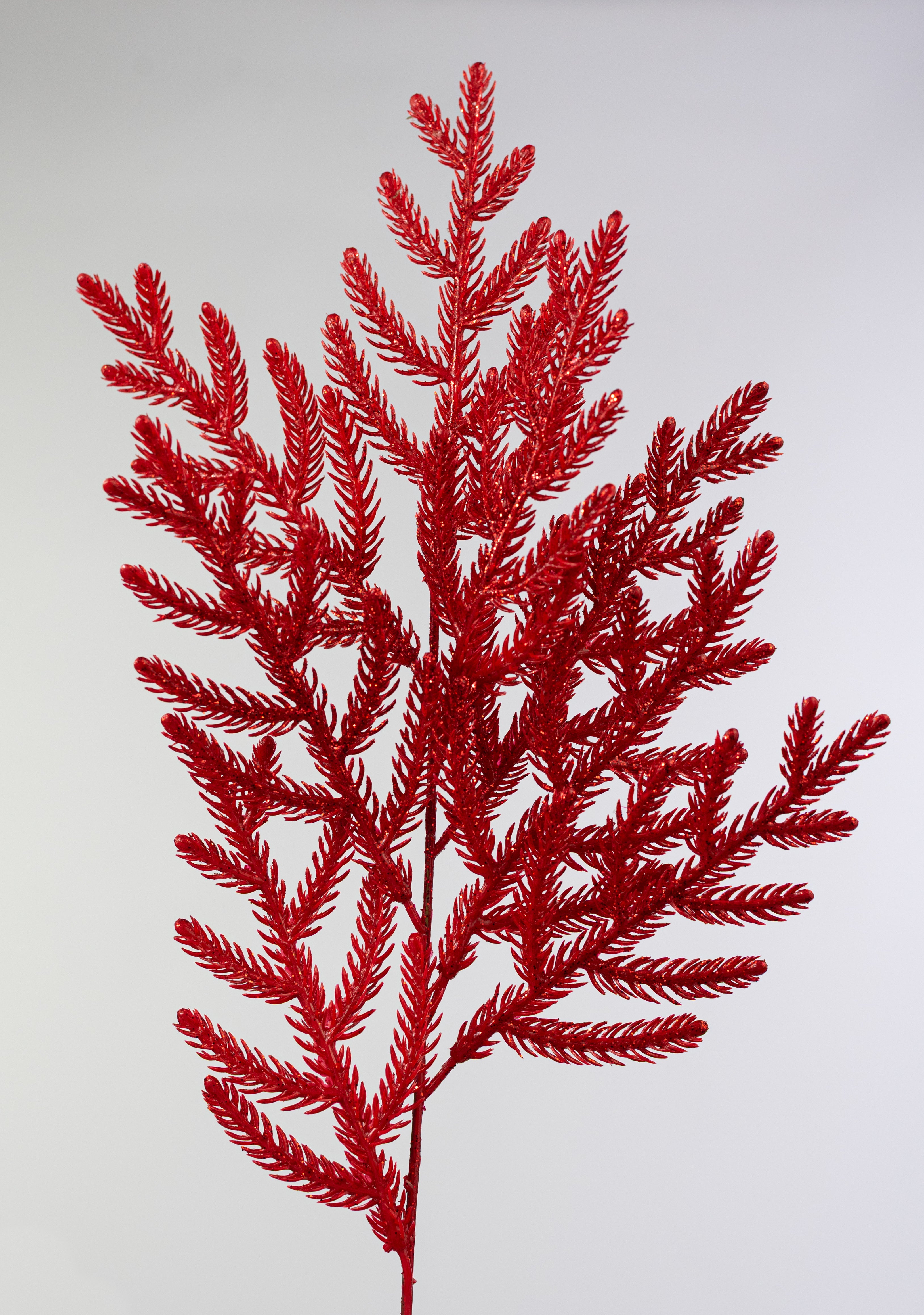 21" Glittered Pine Bush: Red (4 Stem)
