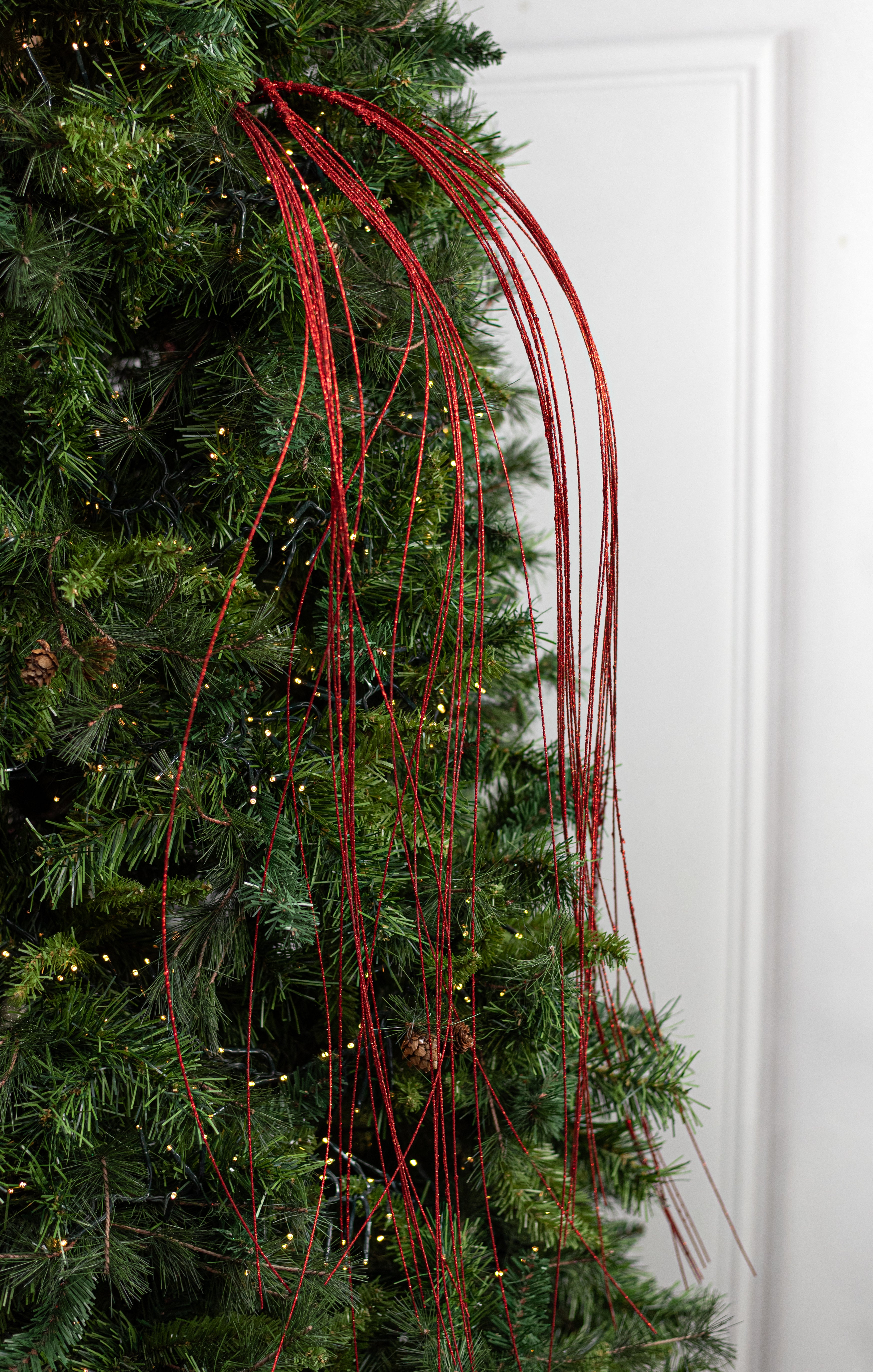 55" Glitter Fishline Hanging Spray: Red