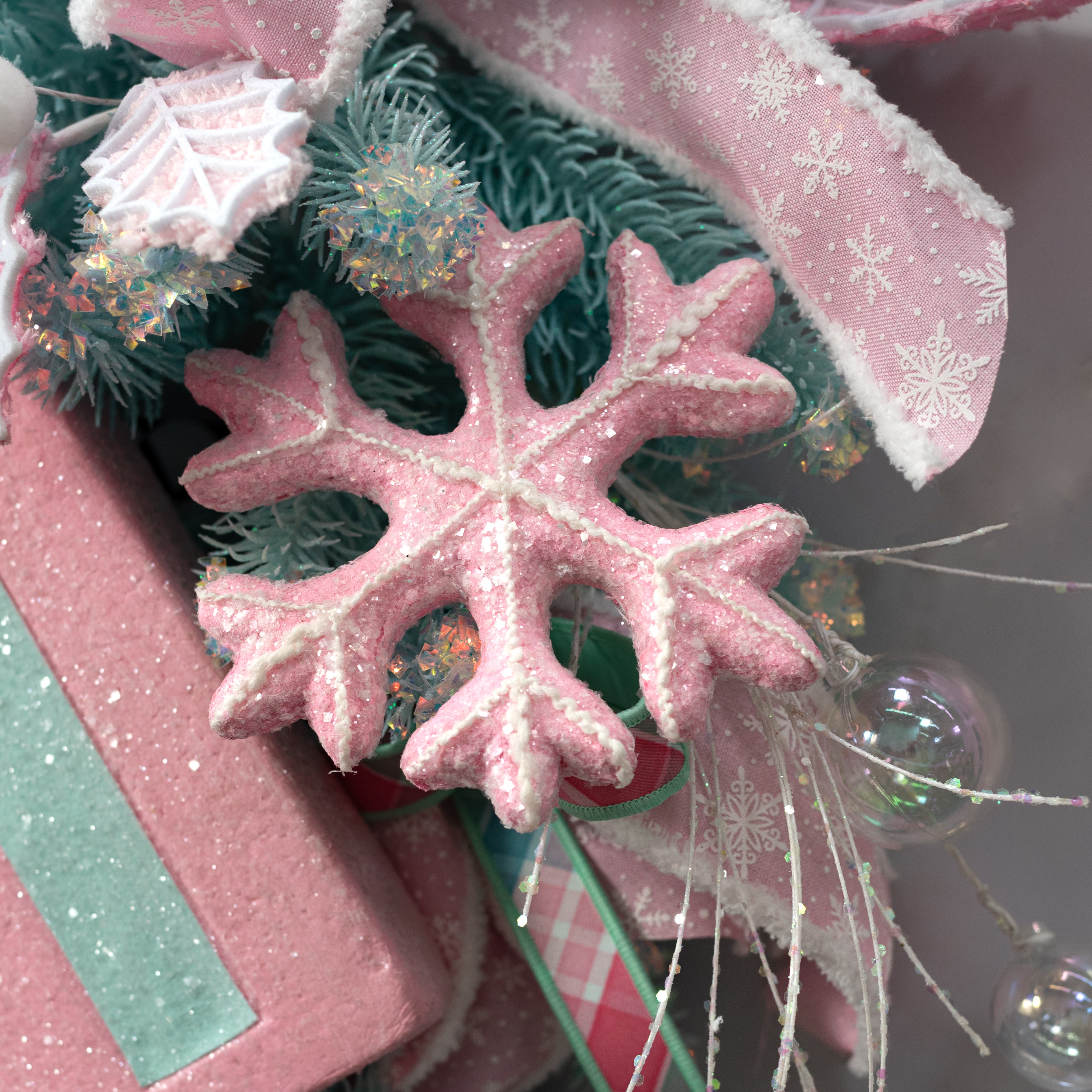 6.5" Iced Snowflake Ornament: Pink