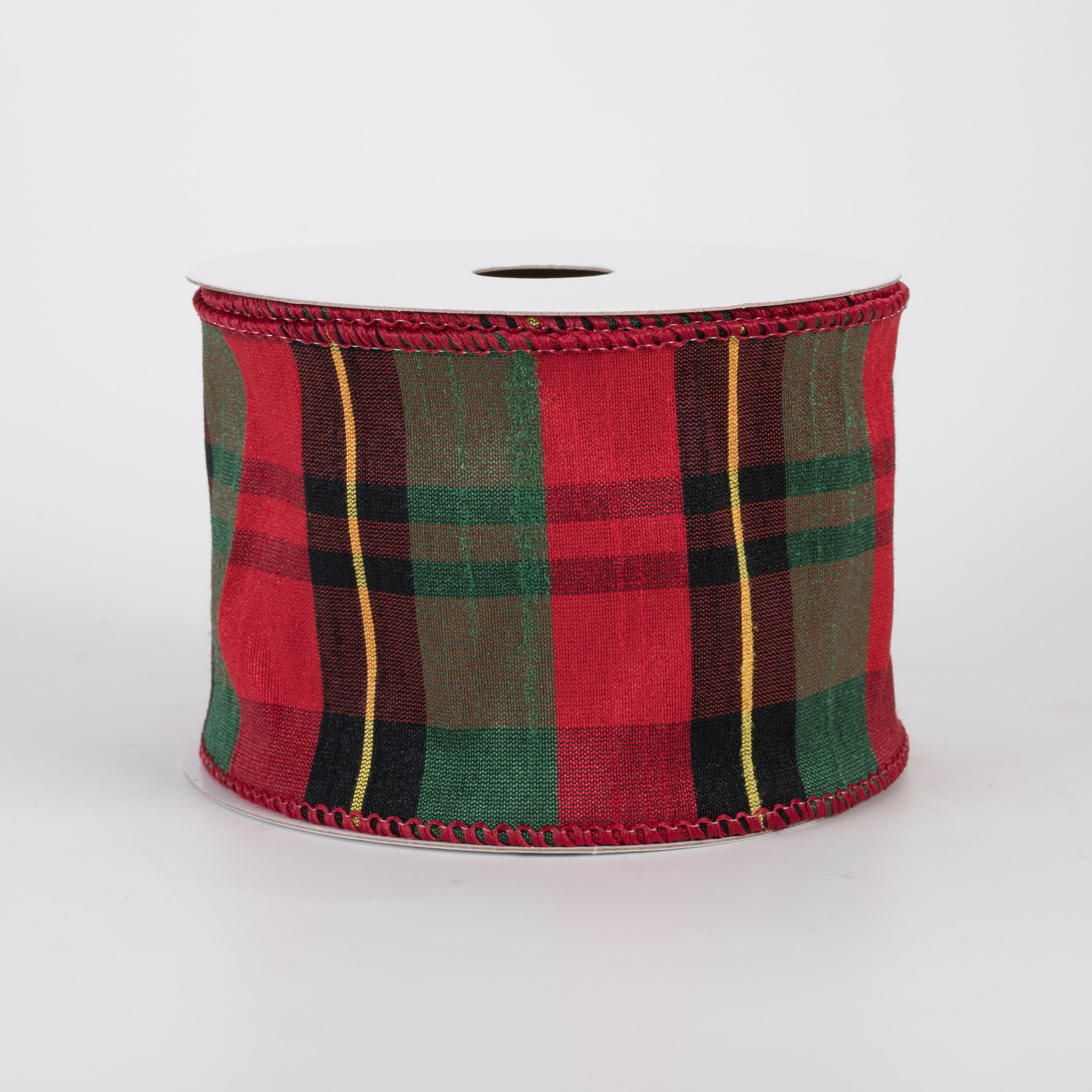 2.5" Faux Dupioni Plaid Ribbon: Red, Green, Black & Yellow (10 Yards)