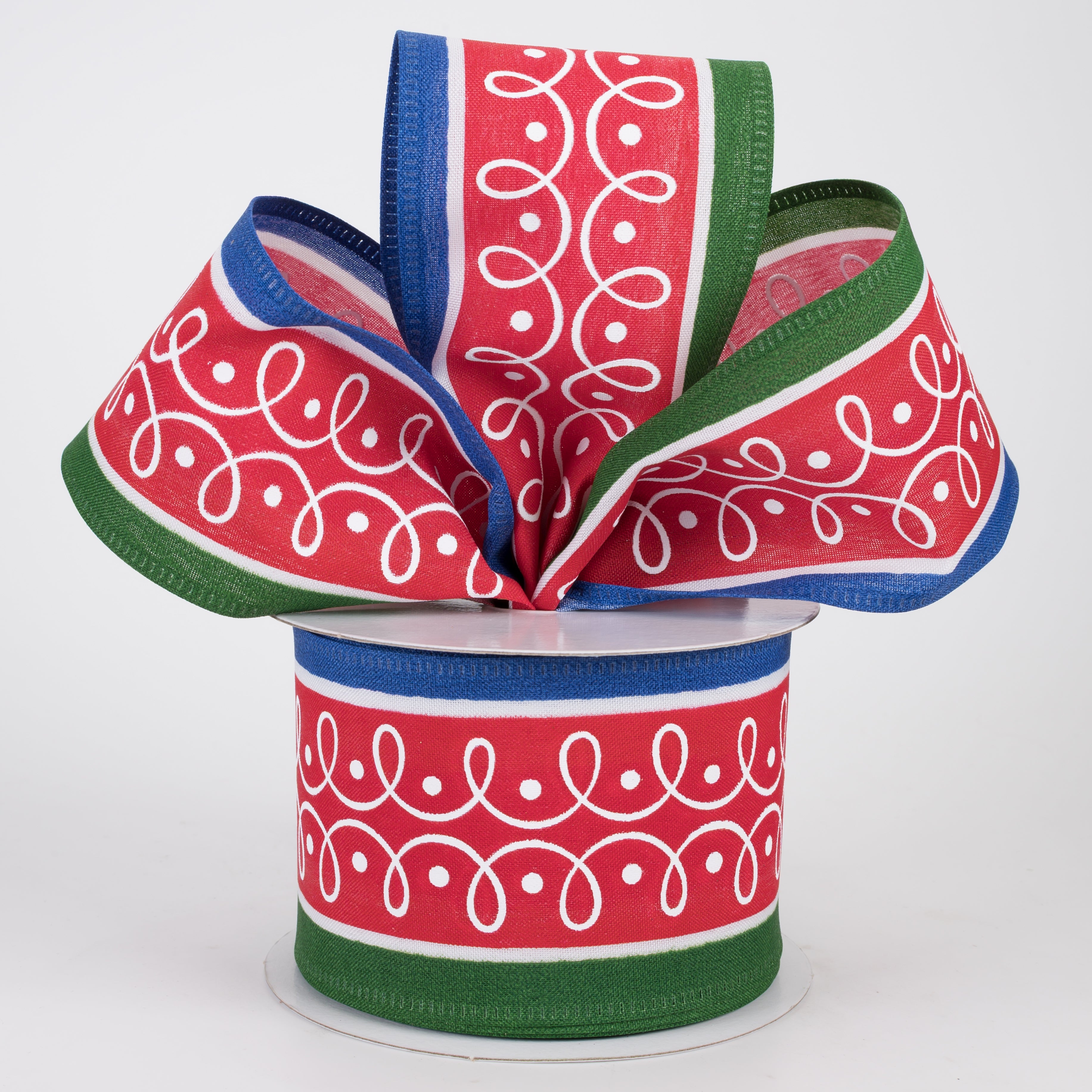 2.5" Loopy Stripes Satin Ribbon: Red, Blue & Green (10 Yards)