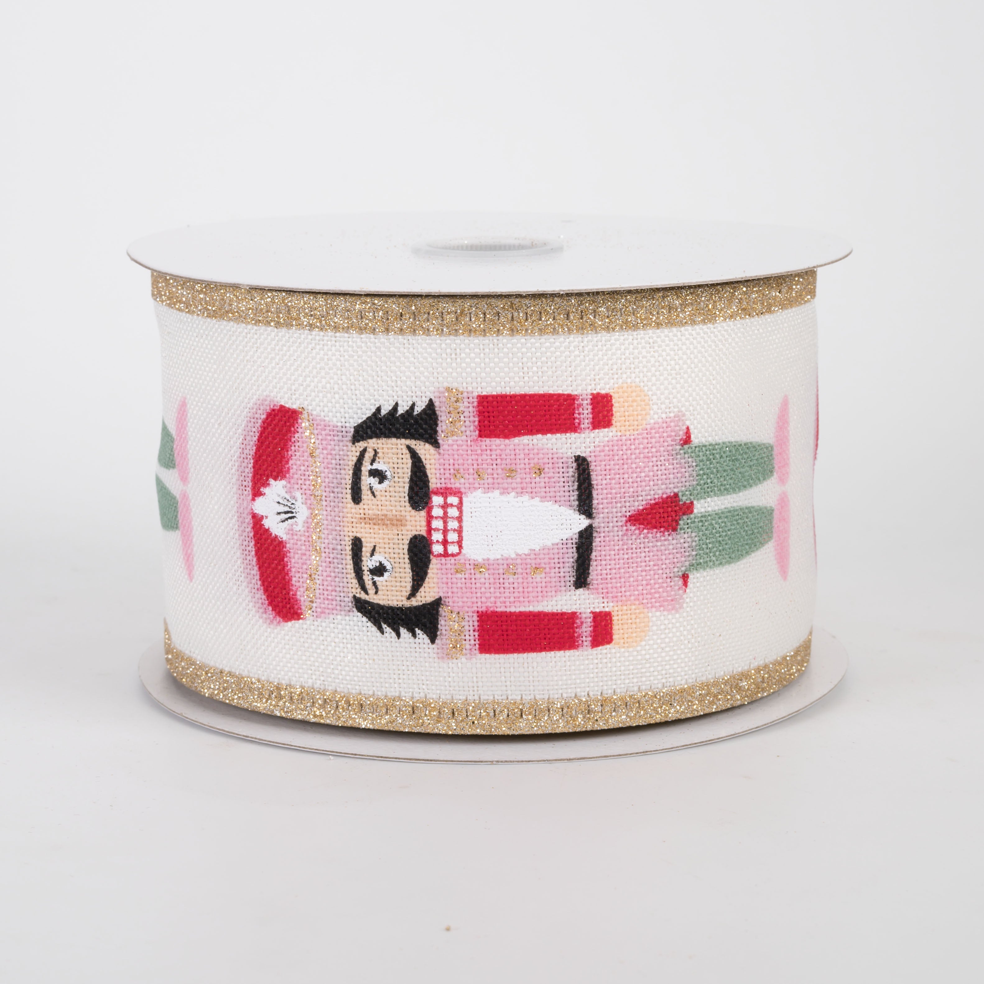2.5" Cutesy Nutcracker Glitter Edge Ribbon: Pink & Green (10 Yards)