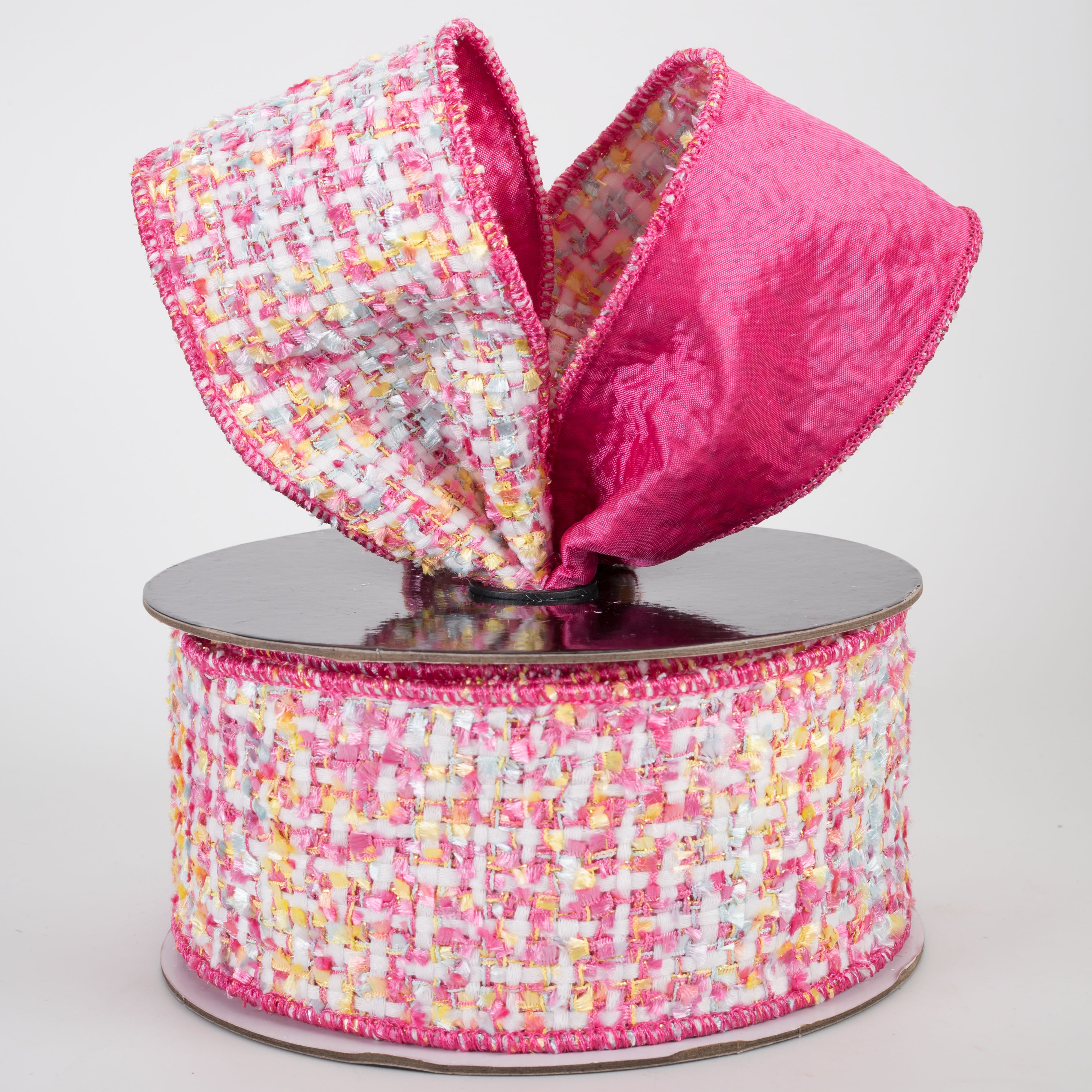 2.5" Satin Backed Tweed Ribbon: Candy Pink Pastels (10 Yards)