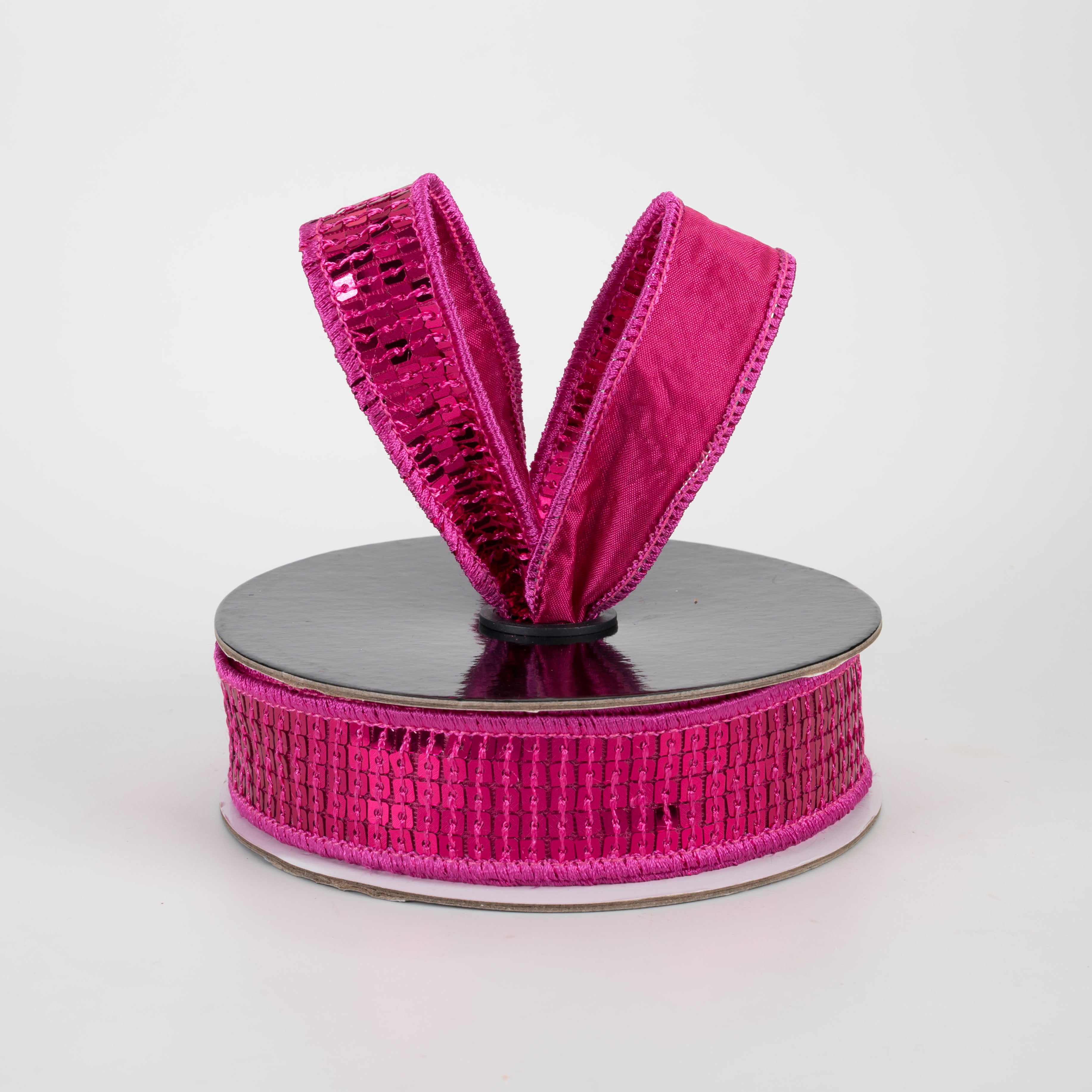 1" Disco Ball Sequin Ribbon: Fuchsia Pink (10 Yards)
